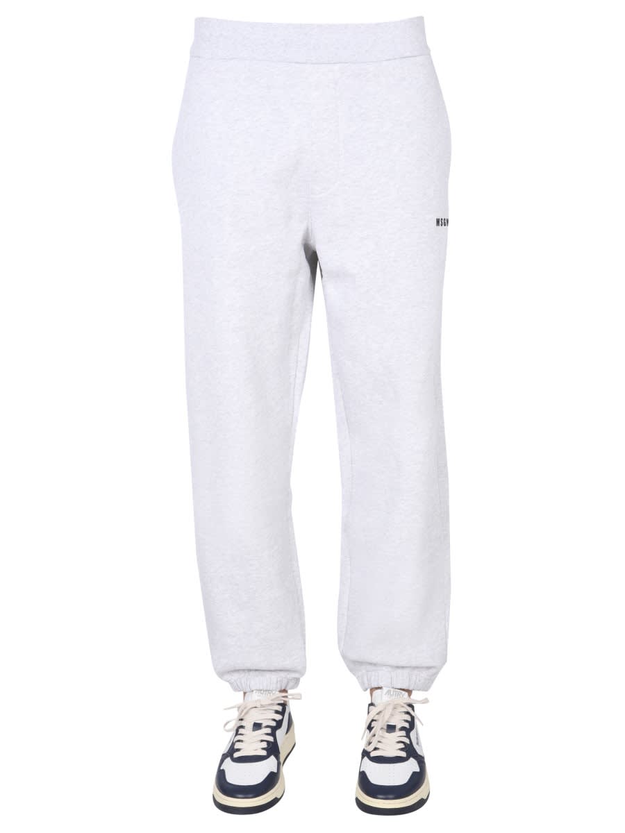 Shop Msgm Jogging Pants With Logo In Grey