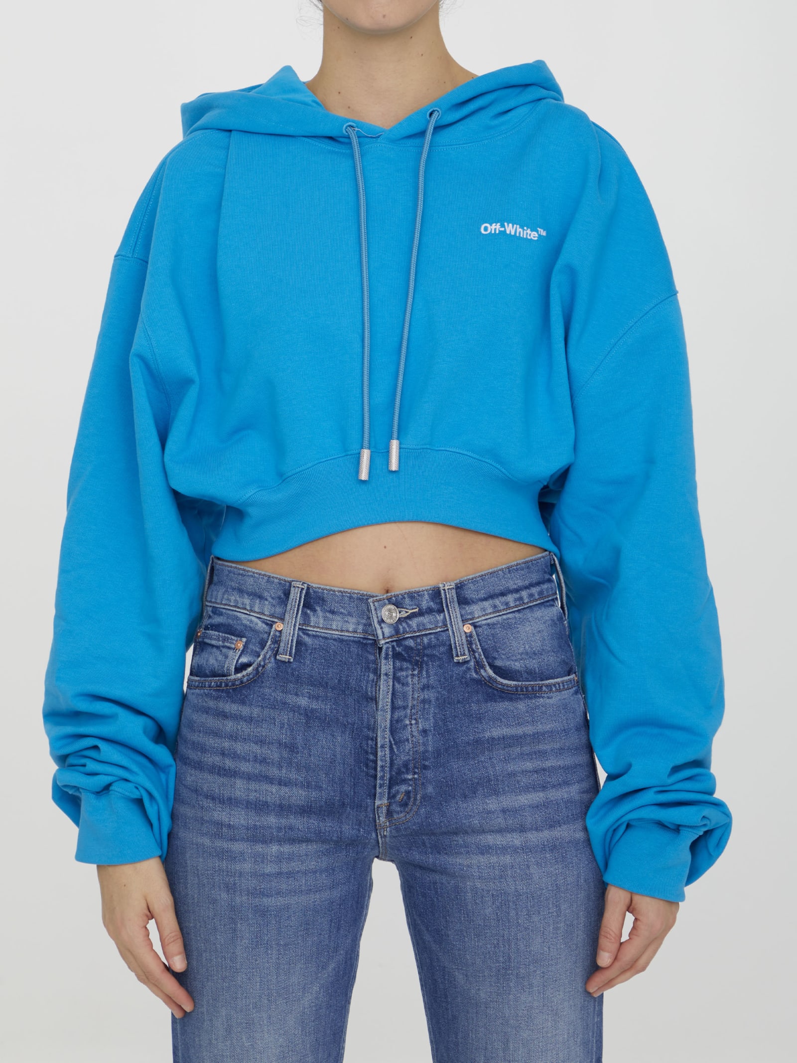 Off-White Cropped Hoodie With Logo