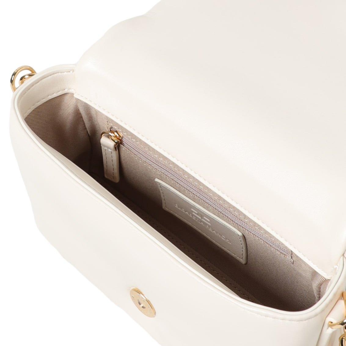 Shop Elisabetta Franchi Logo Plaque Small Puffy Shoulder Bag  In Butter
