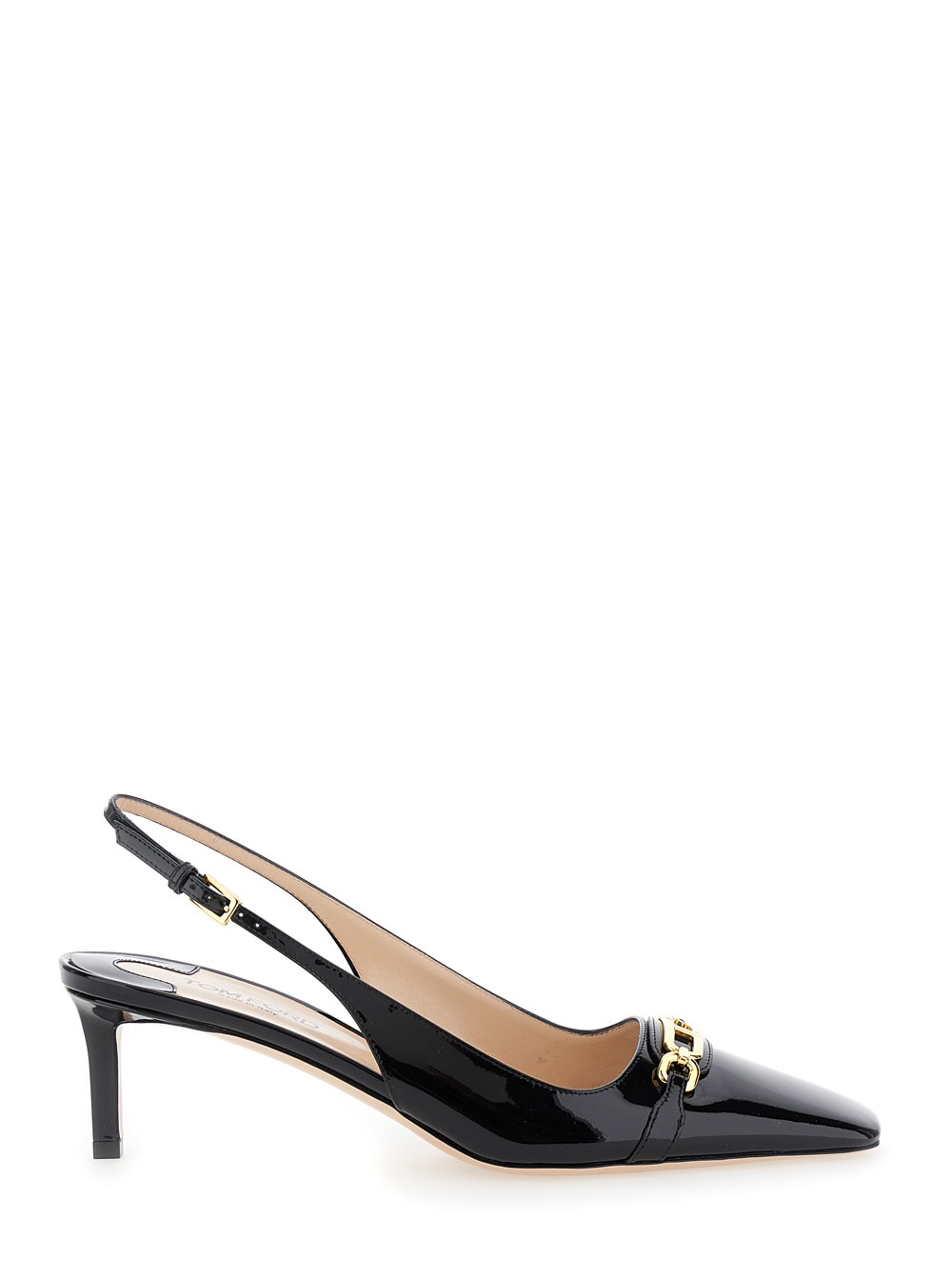 Black Slingback Pumps With T Logo Detail In Patent Leather Woman