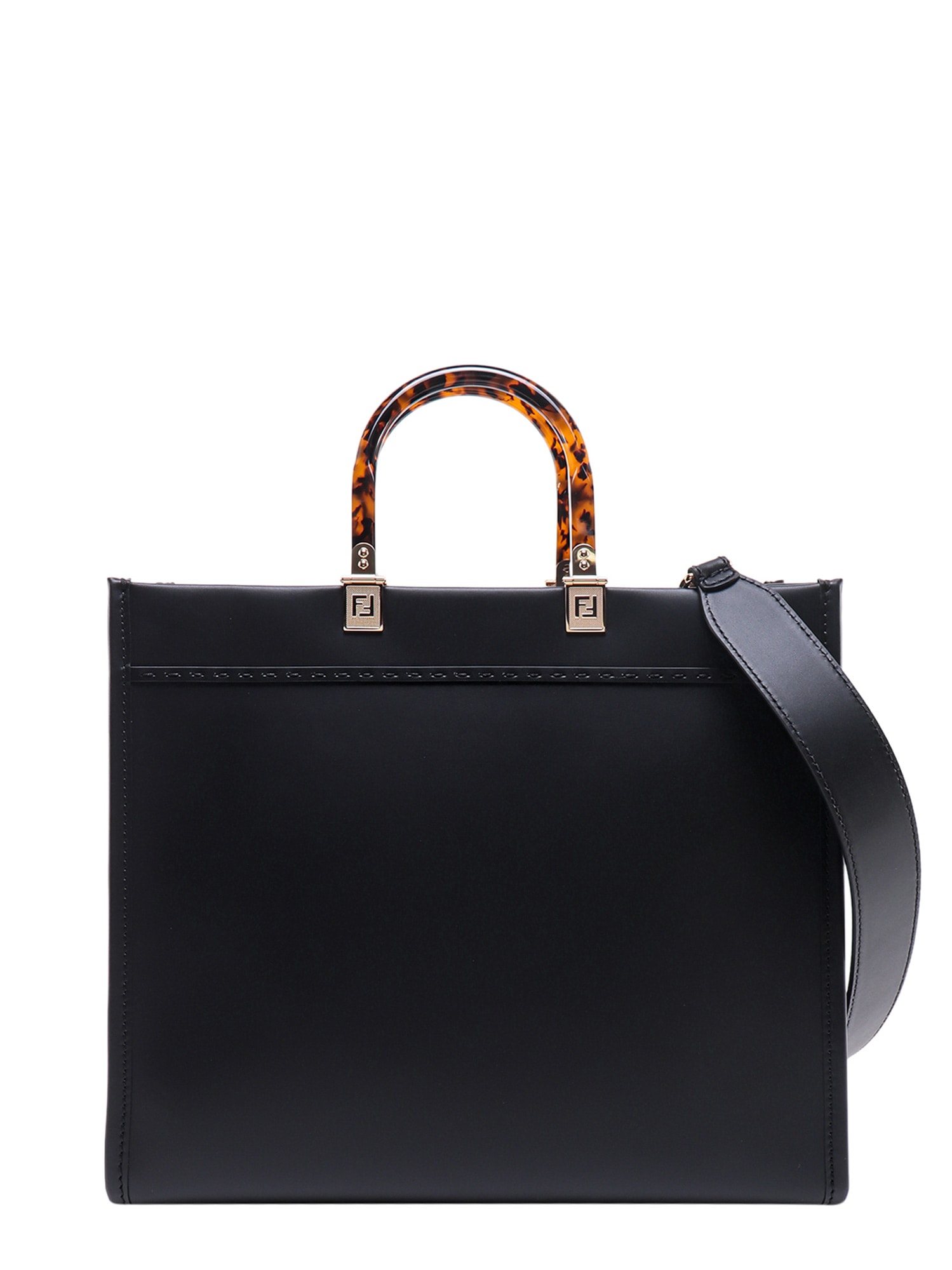 Shop Fendi Sunshine Handbag In Kur Black Gold Soft