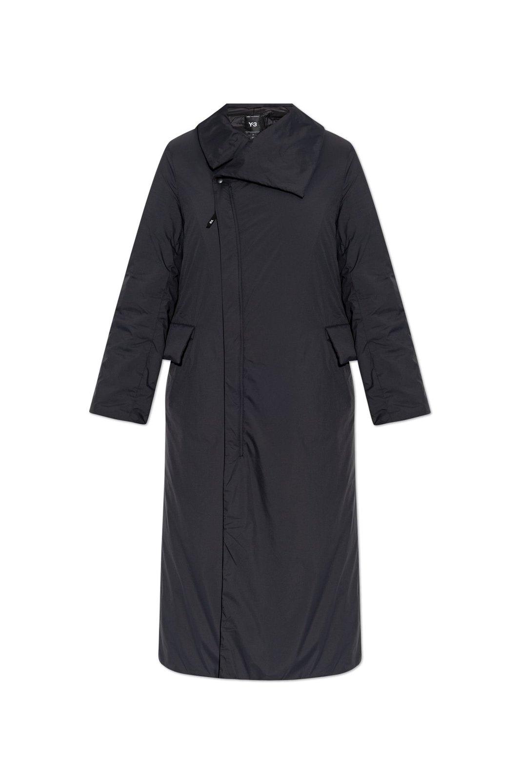 Shop Y-3 Asymmetric Neck Long Down Coat In Black