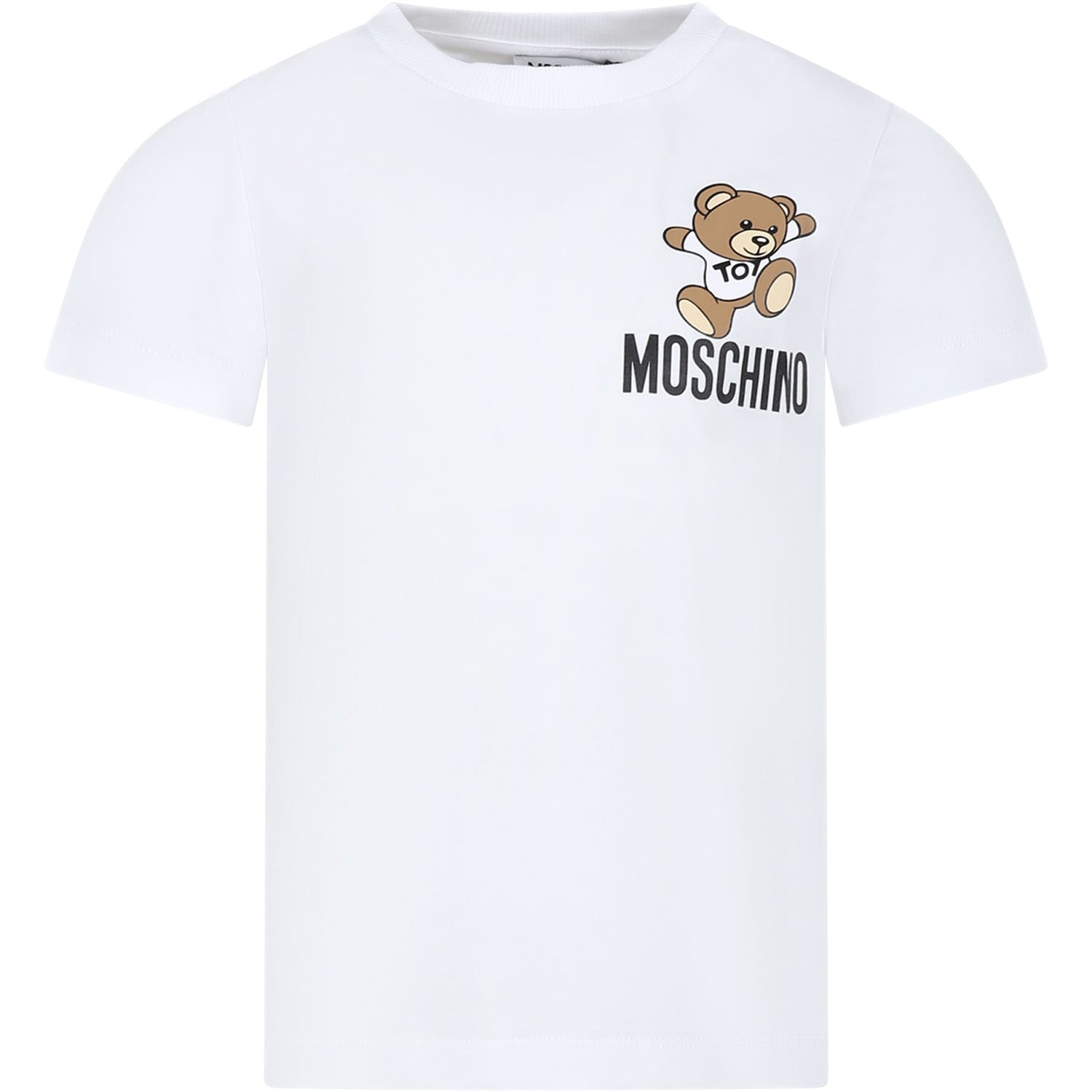 Moschino White T-shirt For Kids With Teddy Bear And Logo