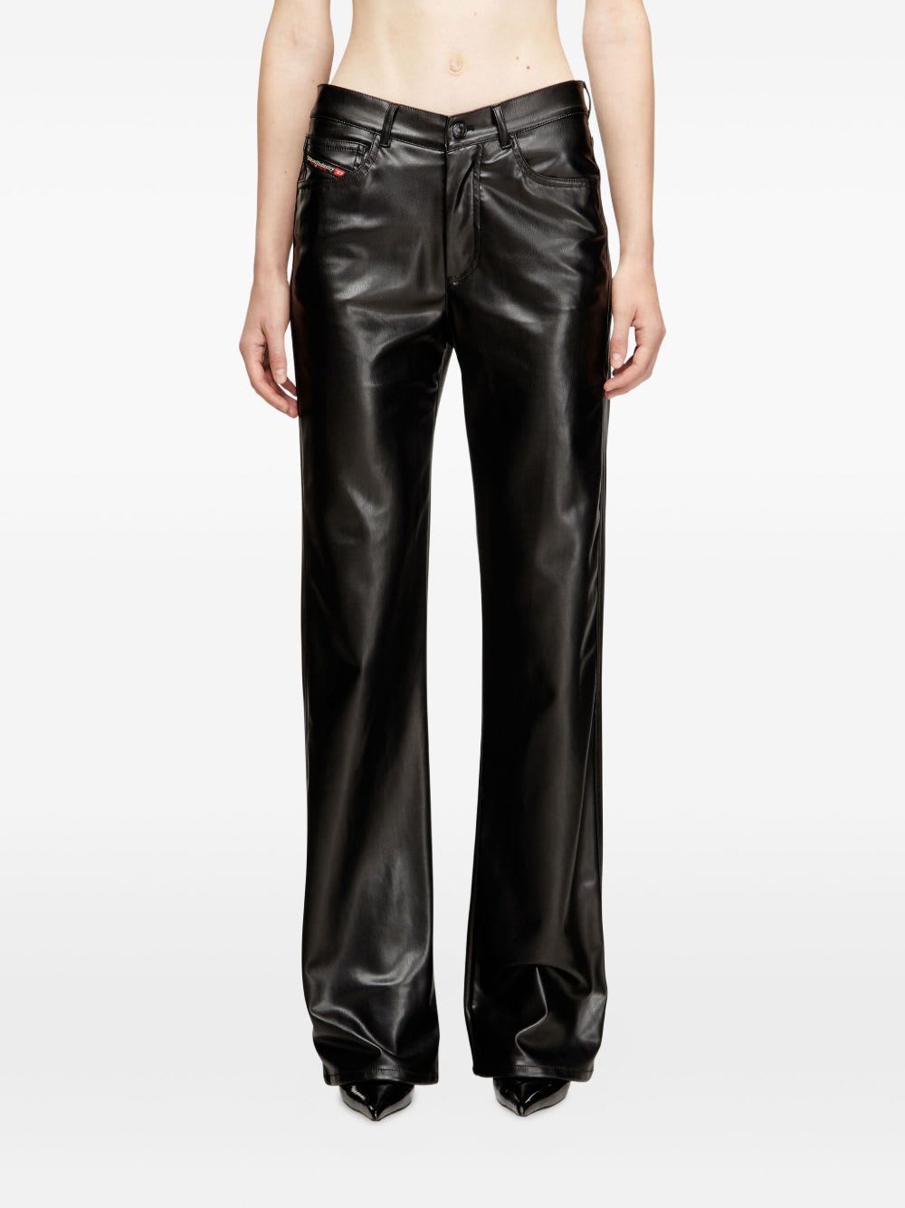 Diesel Faux Leather Wide Leg Trousers Belt Loops In Black