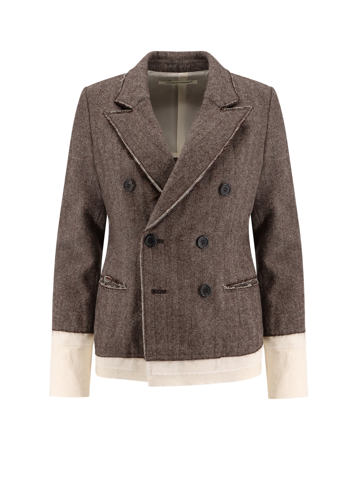 Undercover Wool Blend Blazer With Frayed Profiles In Brown