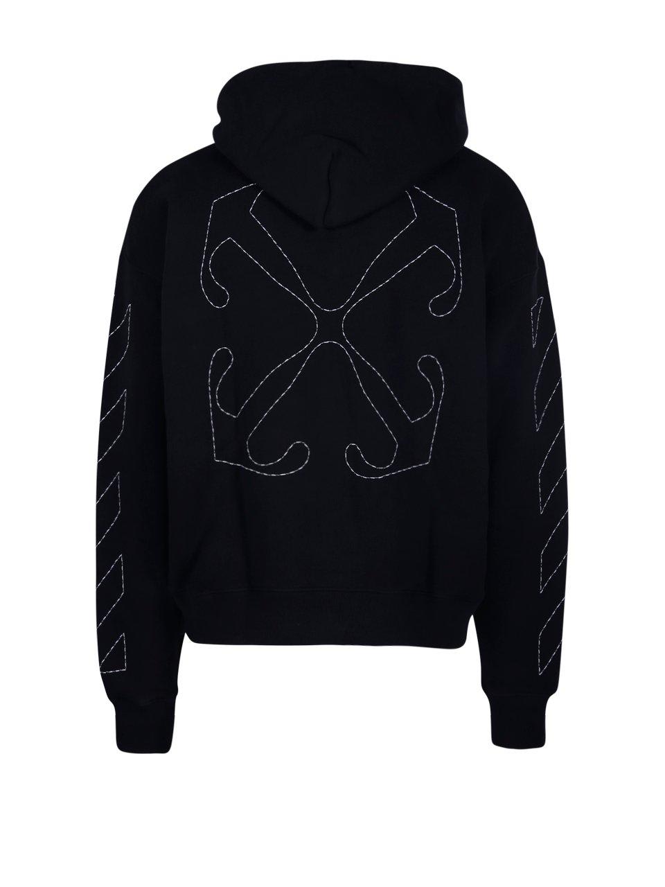 Shop Off-white Logo Printed Drawstring Hoodie In Black