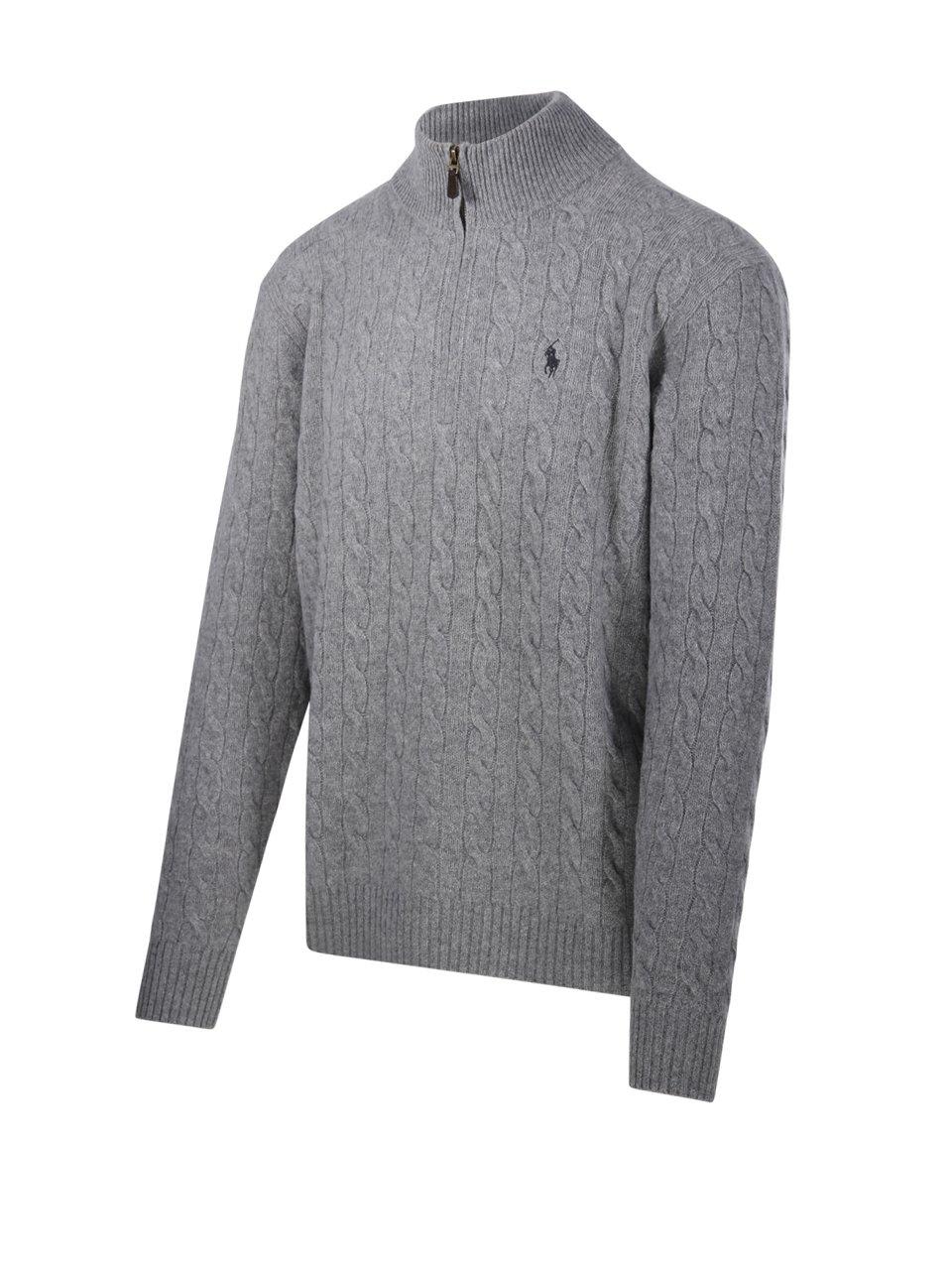 Shop Polo Ralph Lauren Pony Embroidered Cable-knit Jumper In Grigio