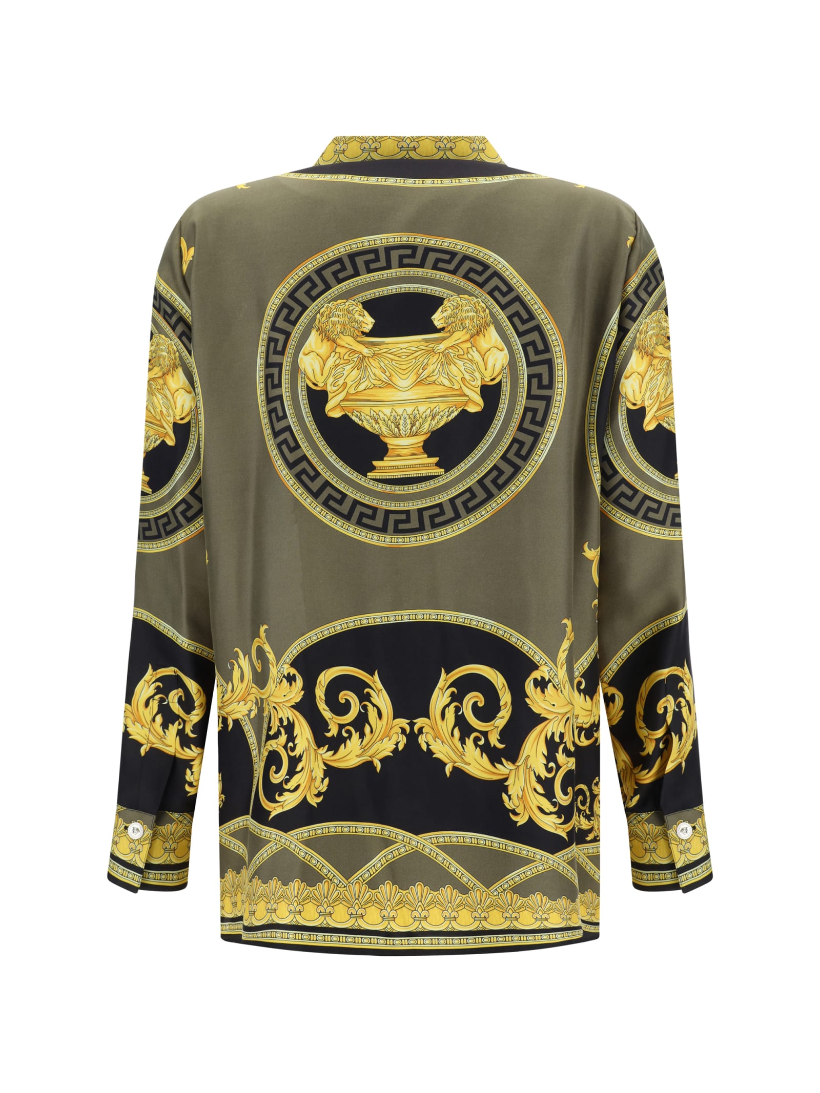 Shop Versace Formal Shirt In Black+dark Olive+gold