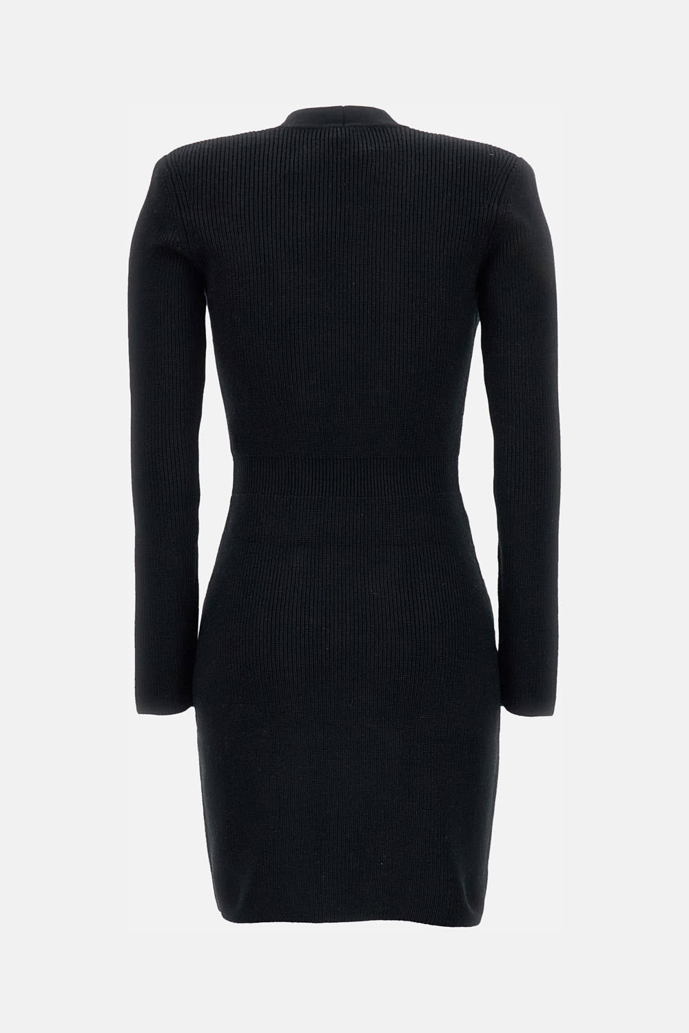 Elisabetta Franchi Textured Knit Black Midi Dress With Double-breasted Design In Black