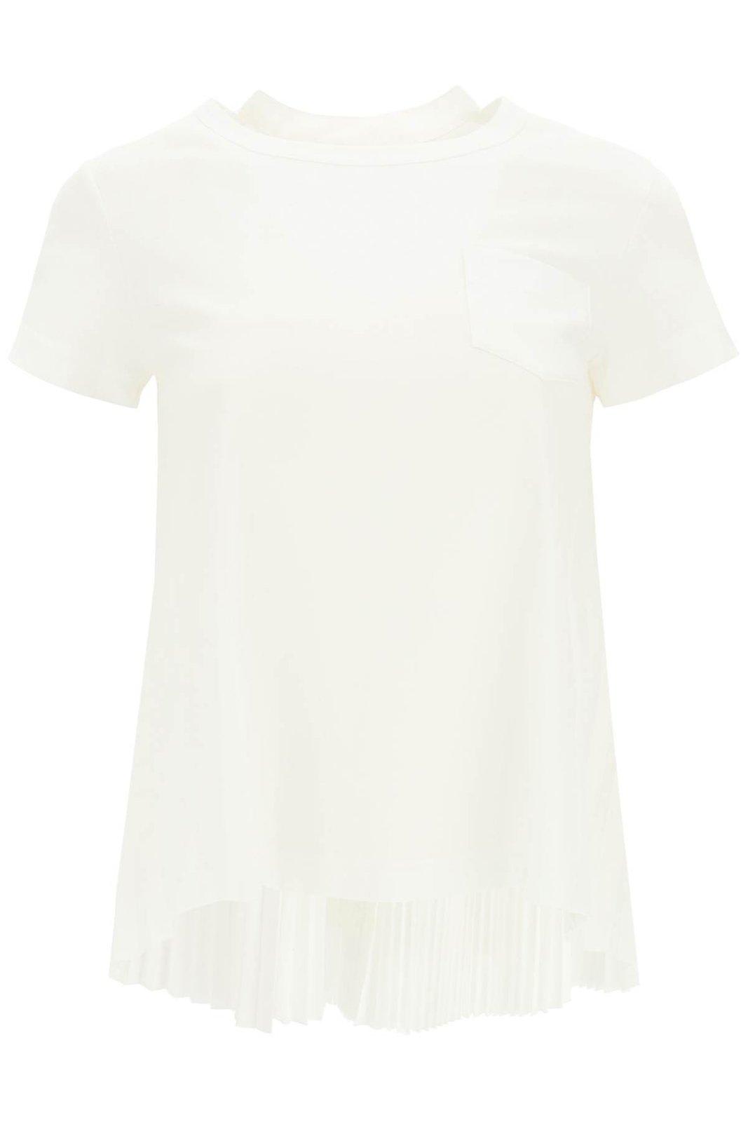 Shop Sacai Pleated Crewneck T-shirt In White