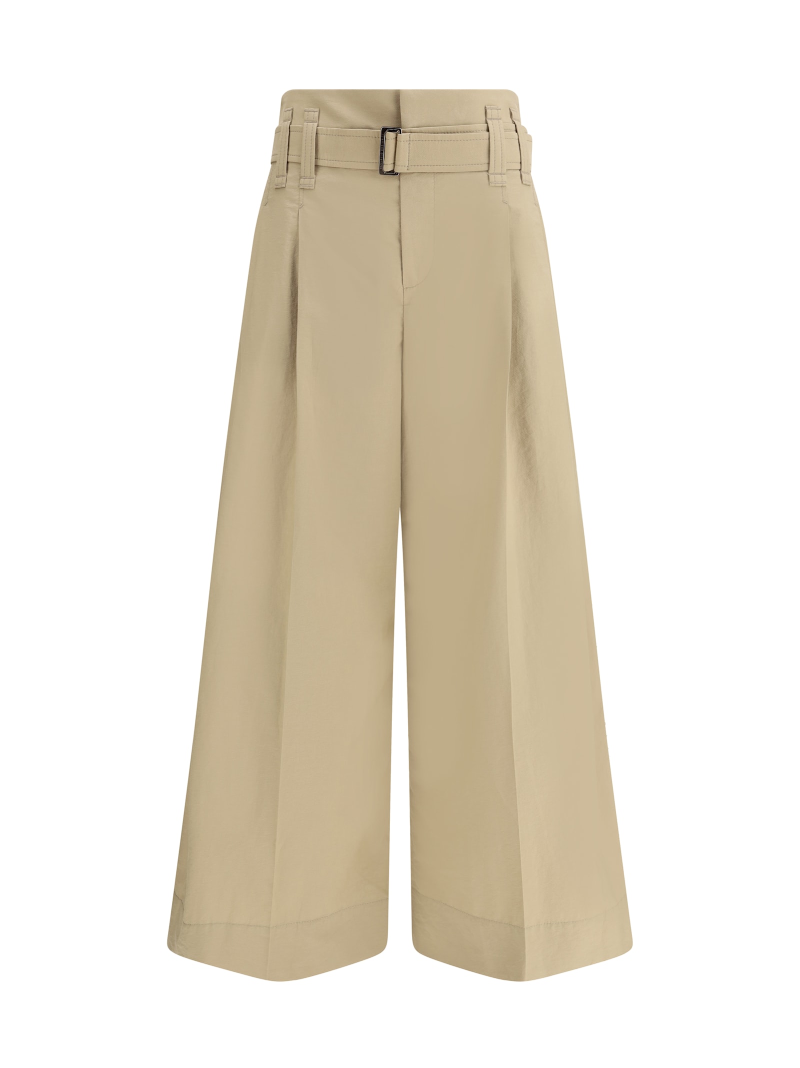 Brunello Cucinelli Pleated Cotton Wide-leg Crop Trousers With Belt In Neutral