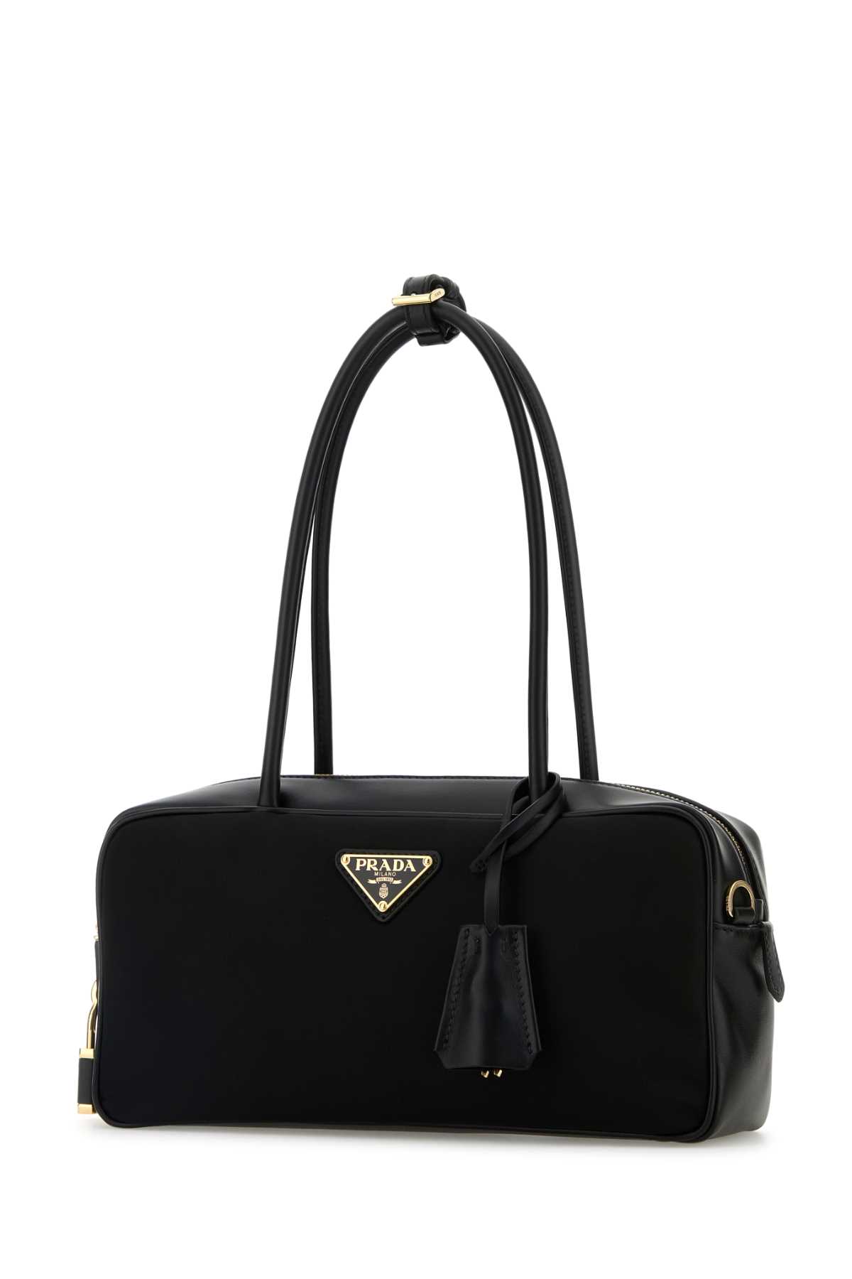 Prada Black Leather And Re-nylon Handbag In Black