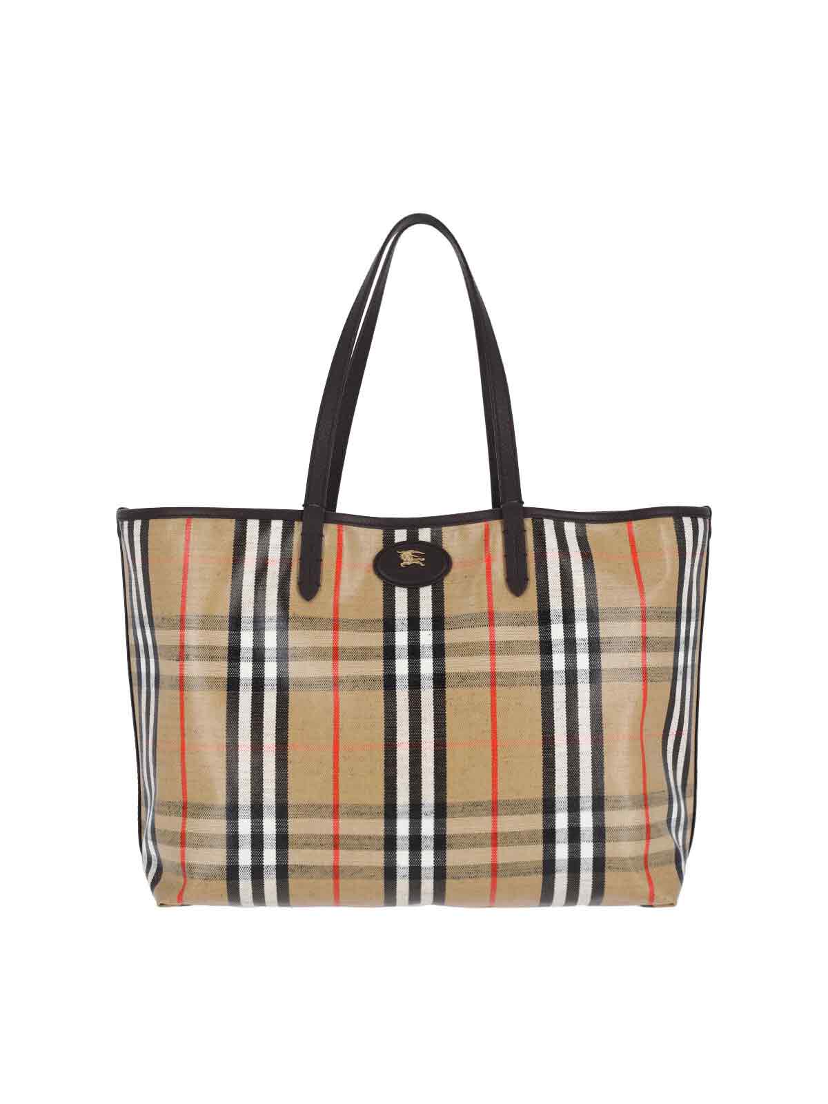 Burberry Medium Tote Bag Highlands Rectangular Check In Sand