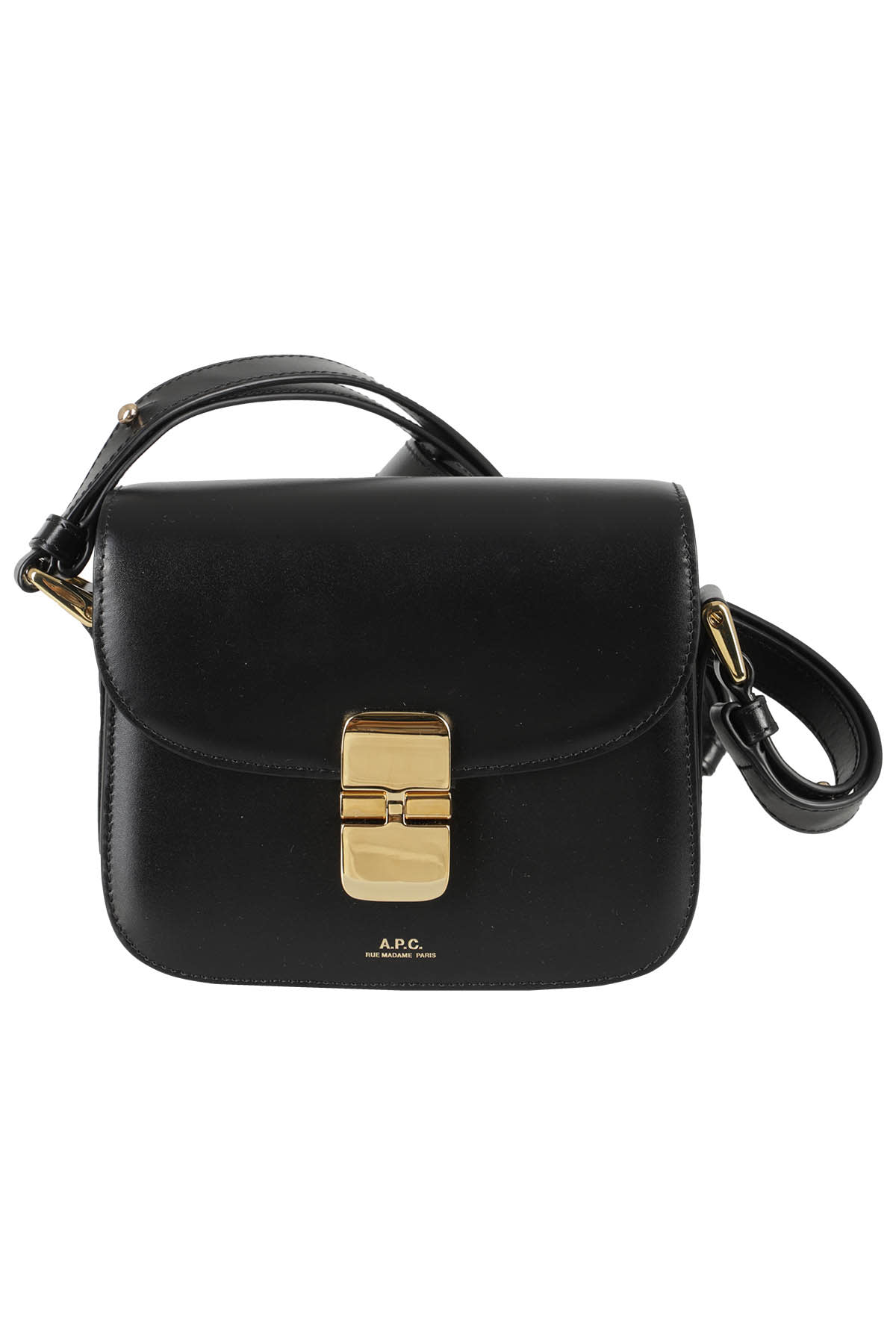 Apc A.p.c. Compact Black Calf Leather Shoulder Bag With Adjustable Strap In Lzz Black