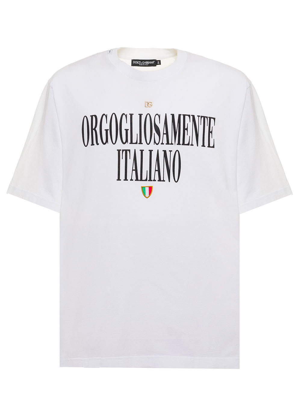 Dolce & Gabbana Mans White Cotton T- Shirt With orgogliosamente Italiano Print