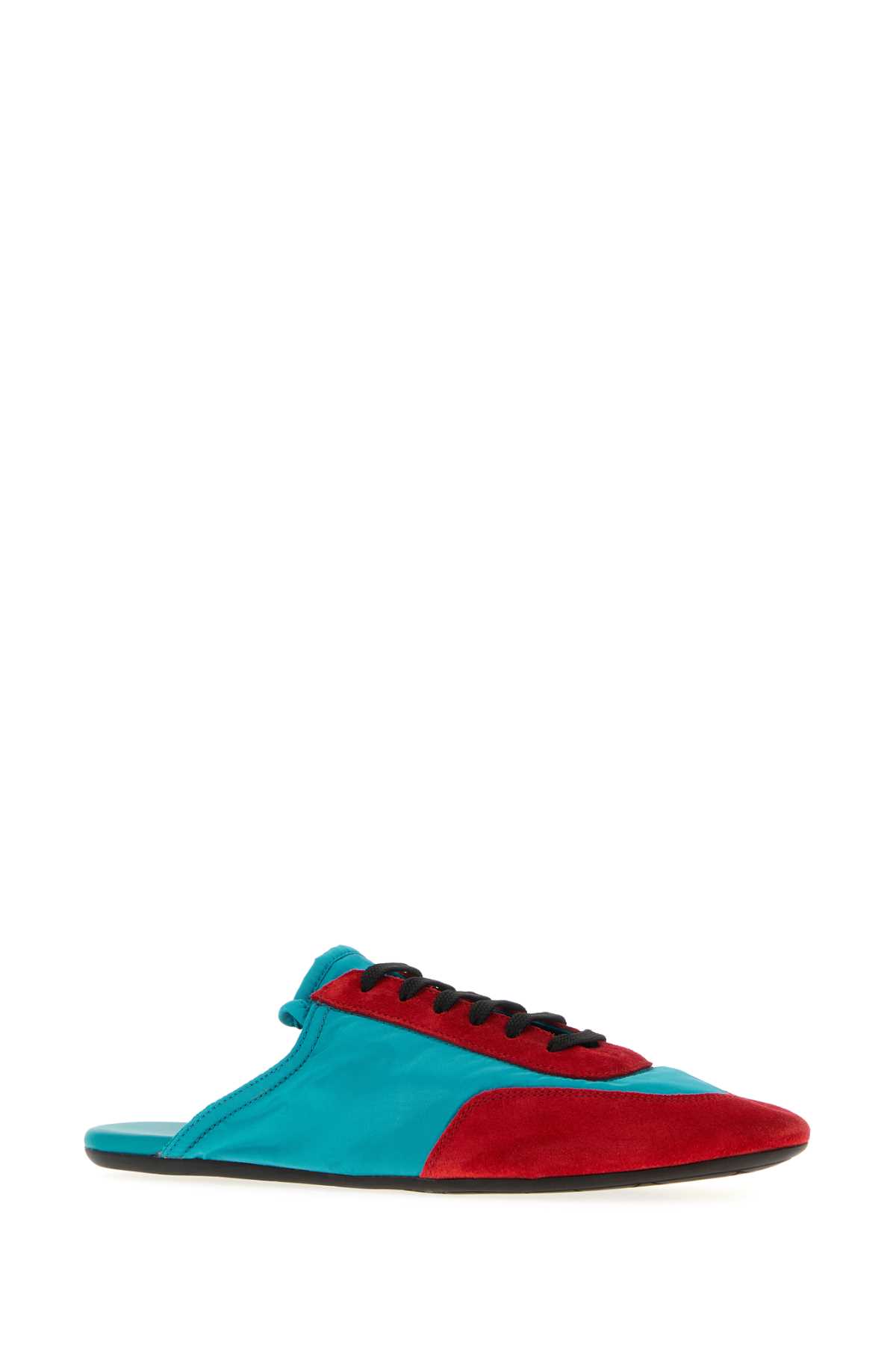 Prada Two-tone Suede And Re-nylon Slippers In Blue