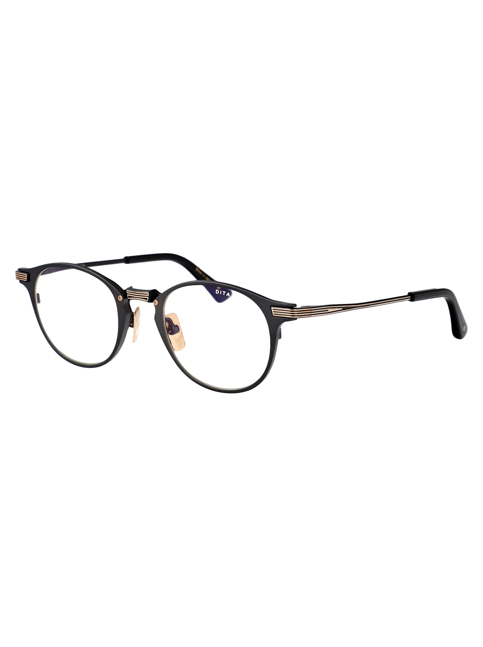 Dita Radicon Glasses In Black Iron- Yellow Gold W/ Clear