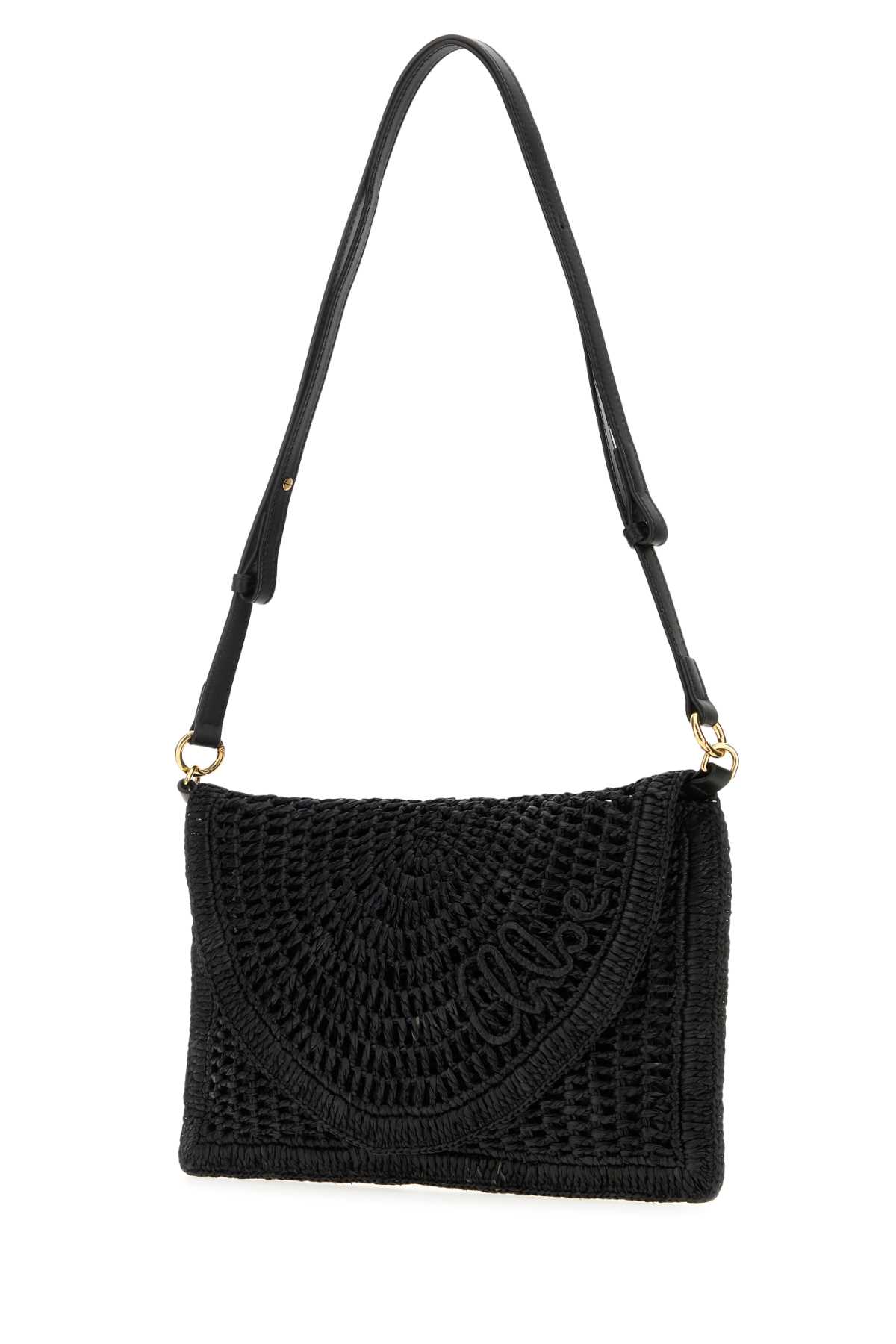 Chloé Chloe Black Raffia Summer Banana Crossbody Bag In Black