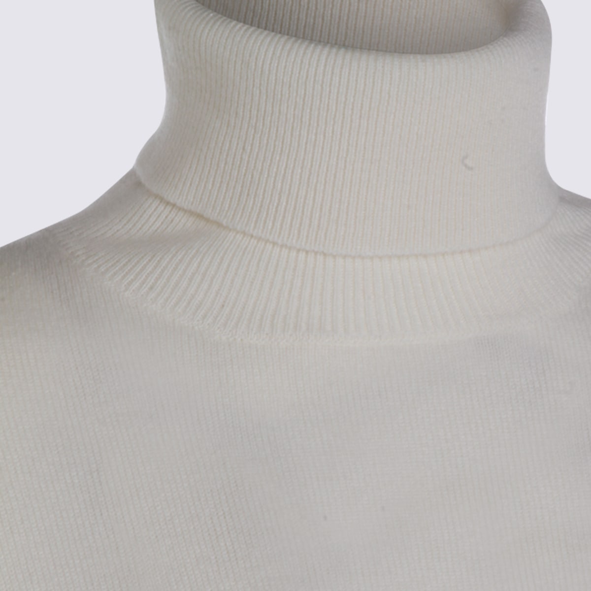 Fabiana Filippi Long Sleeve Turtleneck Knitwear With Lace Hem In Neutral