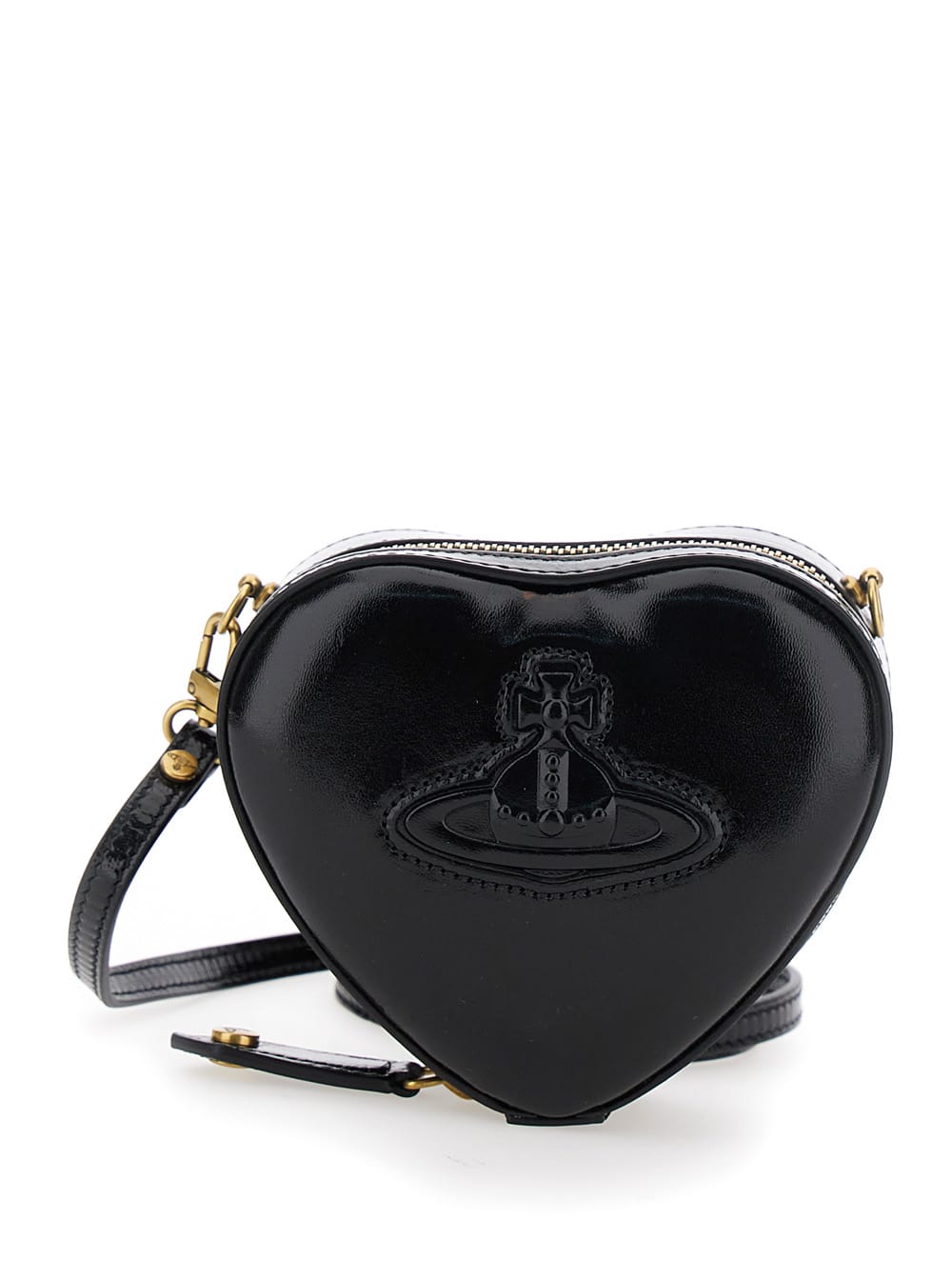 Shop Vivienne Westwood Mini Heart Black Crossbody Bag With Orb Detail In Leather Woman