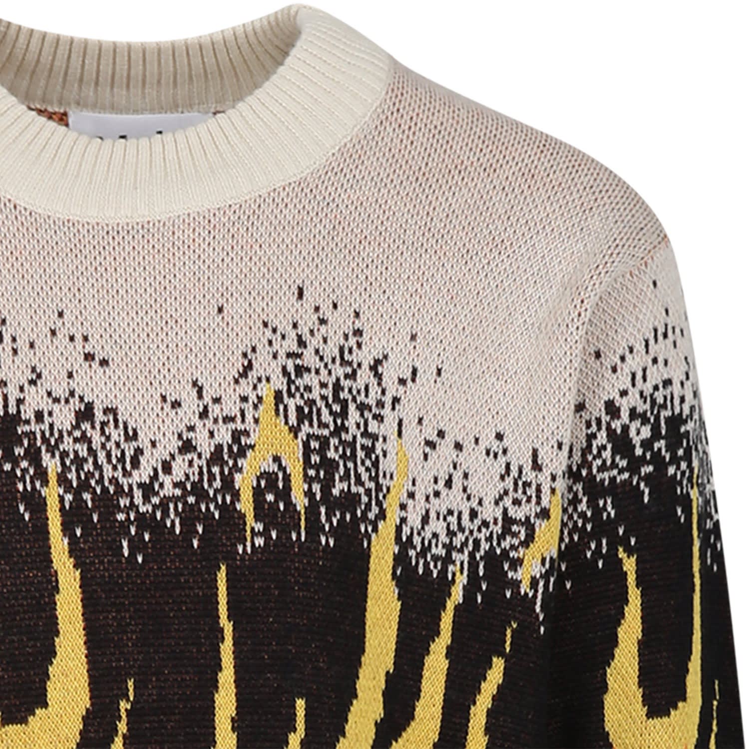 Shop Molo Beige Sweater For Boy With Flames In Multicolor