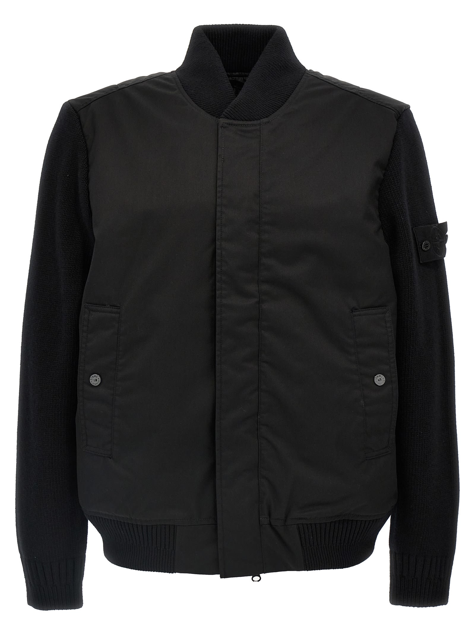 Shop Stone Island Performance Twill Wool Bomber Jacket In Black