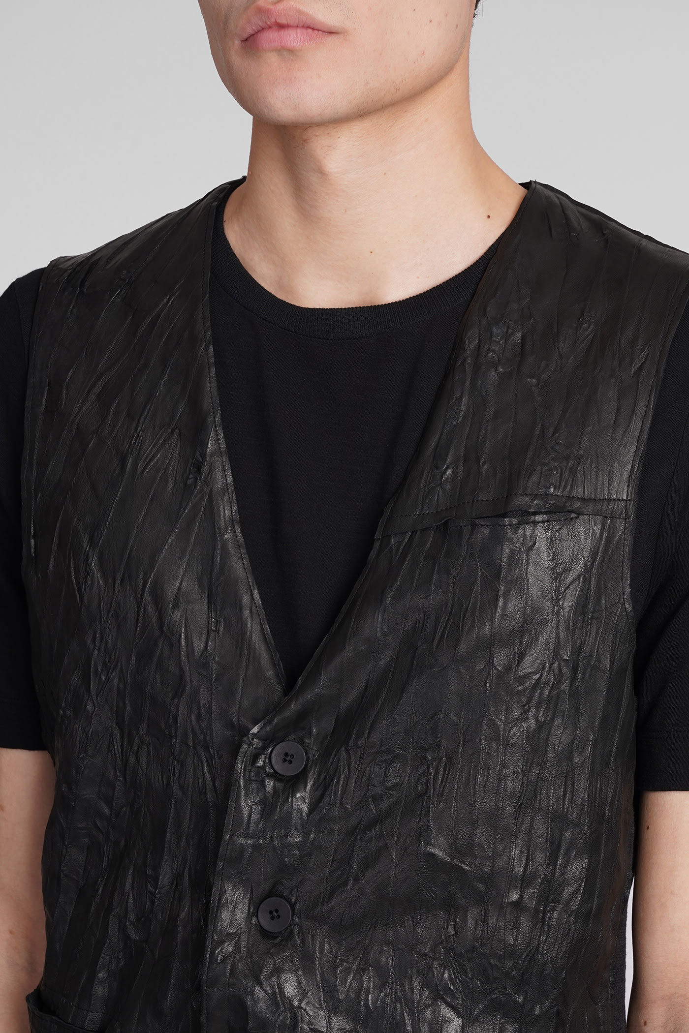 Shop Transit Vest In Black Leather And Fabric