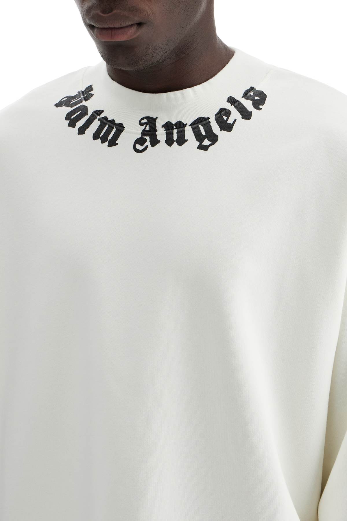 Shop Palm Angels Crewneck Sweatshirt With Logo In Off White Black (white)