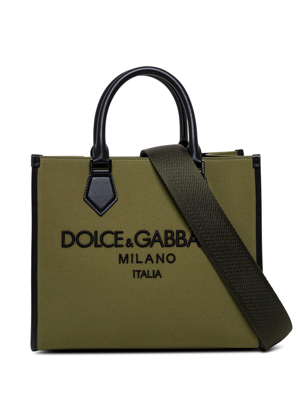 Dolce & Gabbana Tote Green Canvas A Handbag With Logo Print