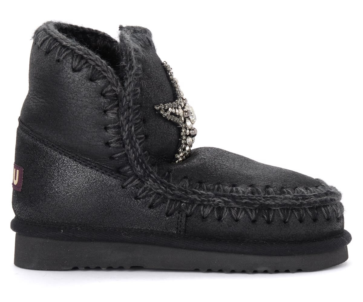 Mou Eskimo 18 Ankle Boot In Black Sheepskin With Star