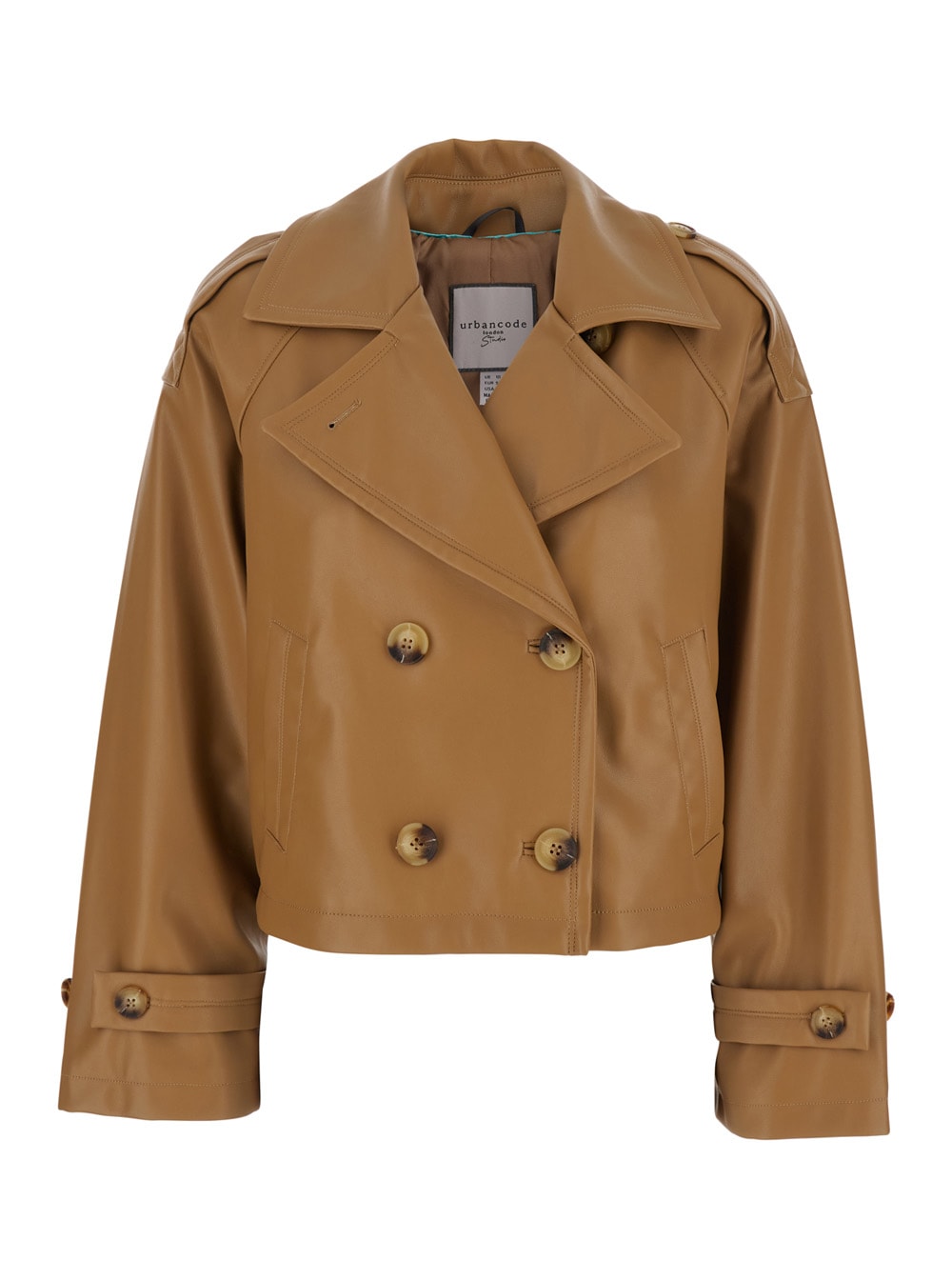 Beige Jacket With Wide Notched Revers In Ecoleather Woman