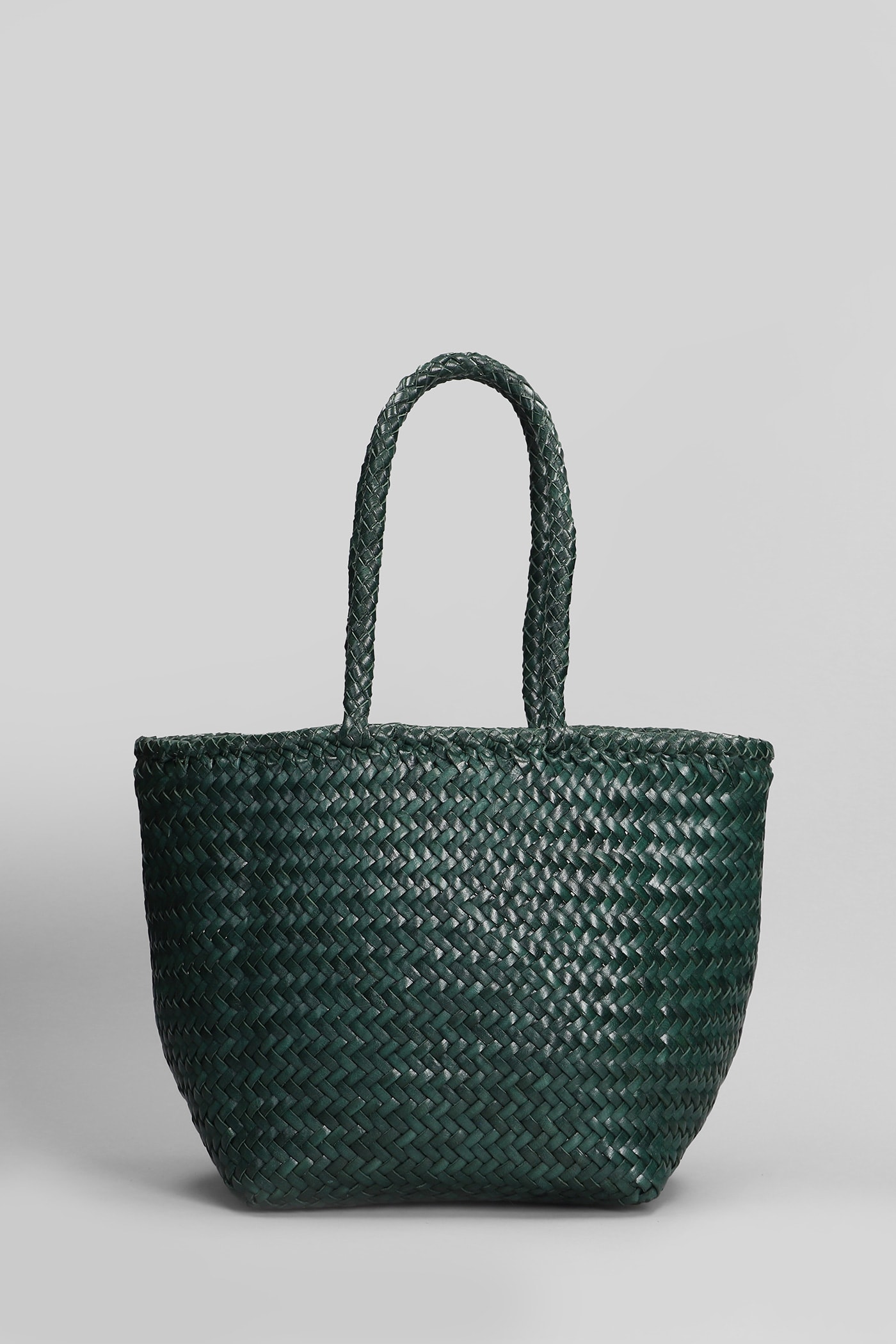 Grace Basket Small Hand Bag In Green Leather