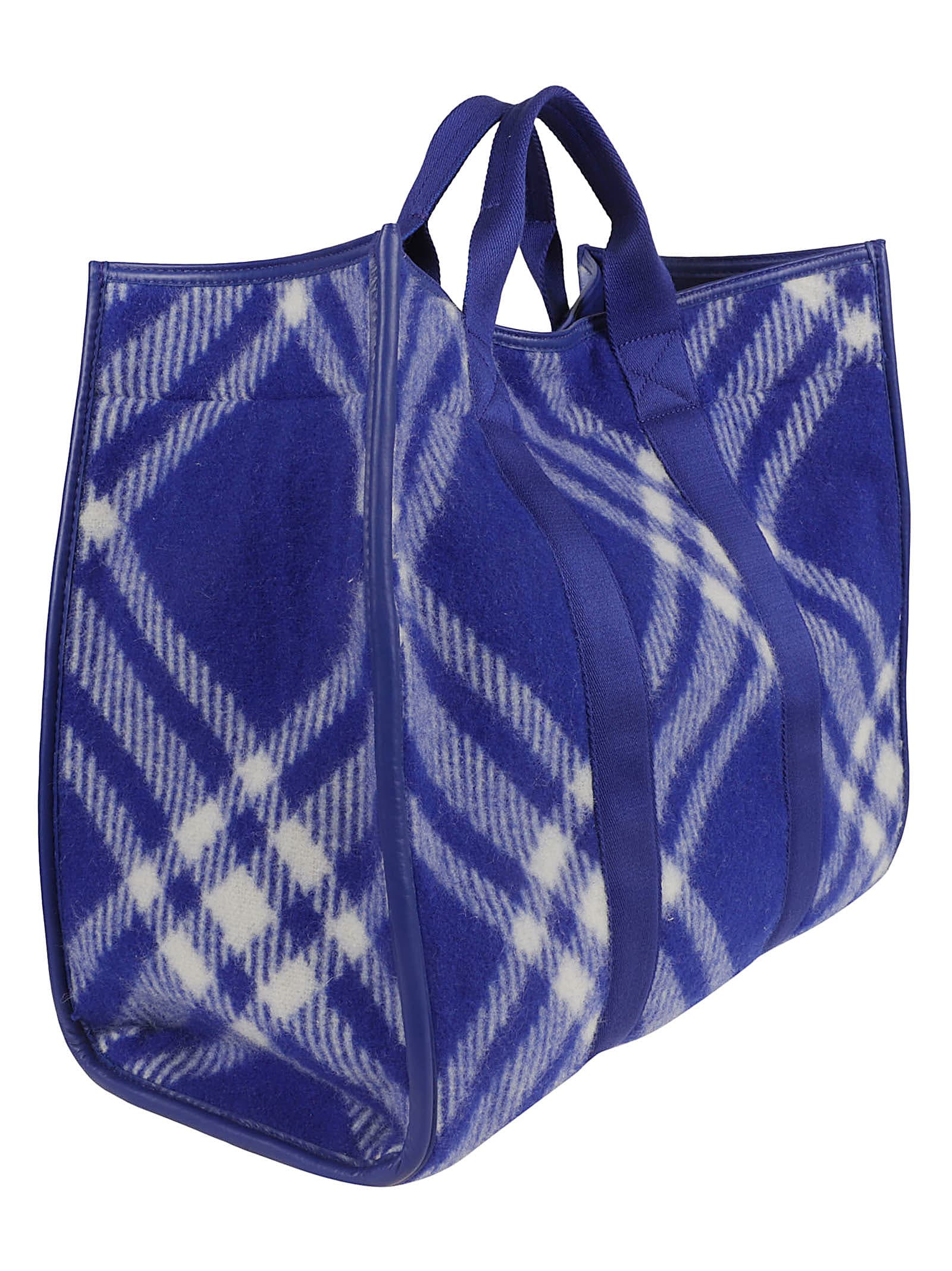 Burberry Canvas Check Tote In Blue
