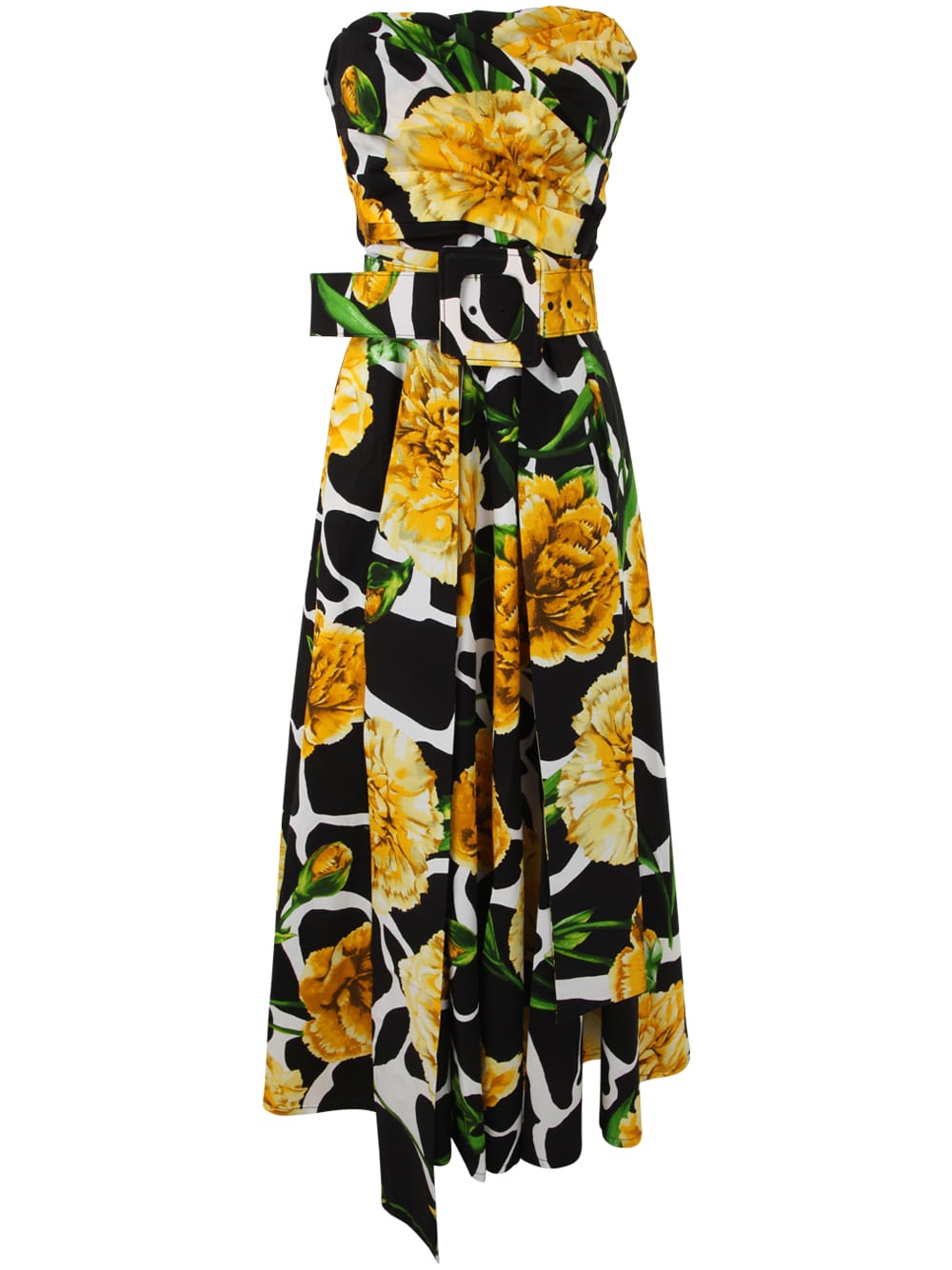 Carole Tube Neck Straple Sleeves Midi Dress With Carnation Giraffe Printing