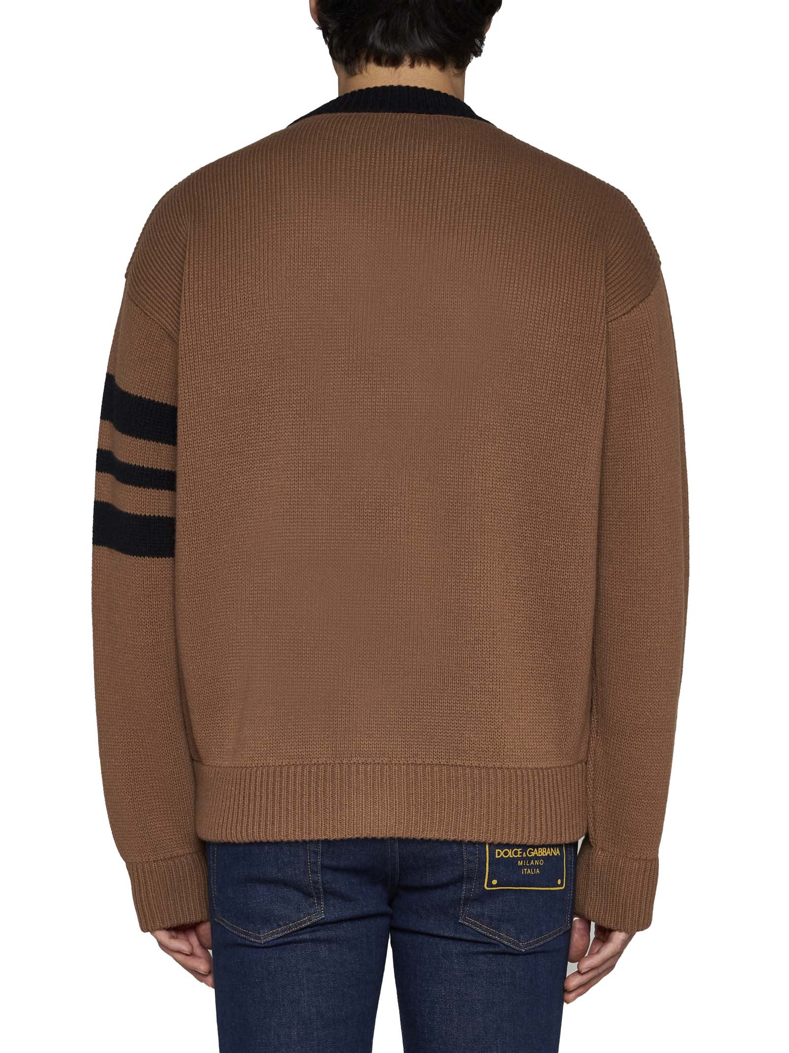 Shop Dolce & Gabbana Wool Cardigan With Logo In Brown