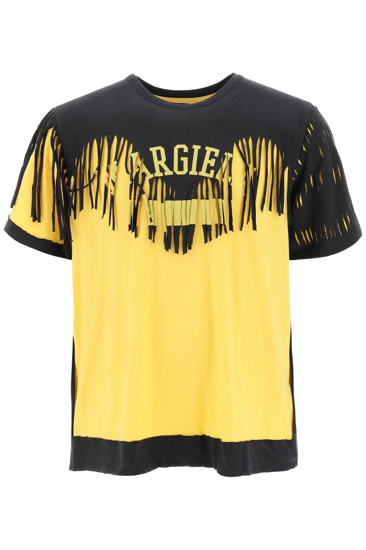 Shop Maison Margiela Décortiqué Fringe T-shirt In Washed Black (yellow)