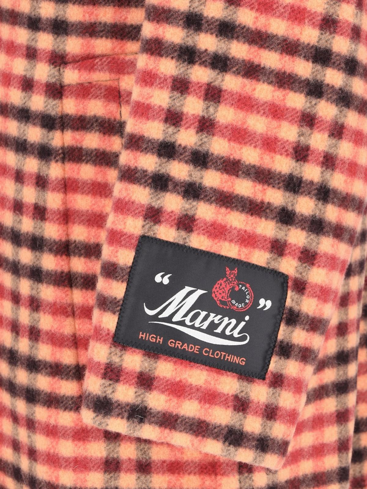 Shop Marni Check Felt Coat In Rosso