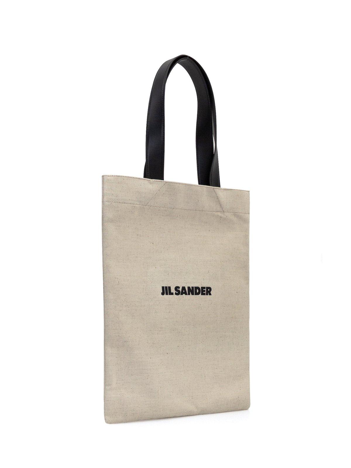 Shop Jil Sander Logo Detailed Rectangular Tote Bag In Beige