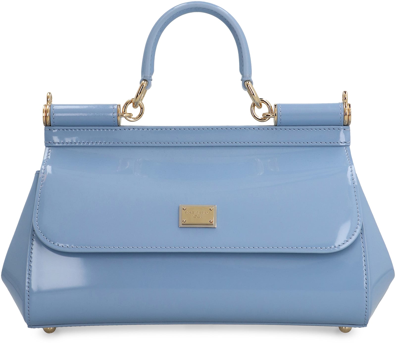 Shop Dolce & Gabbana Sicily Media Patent Leather Handbag In Light Blue