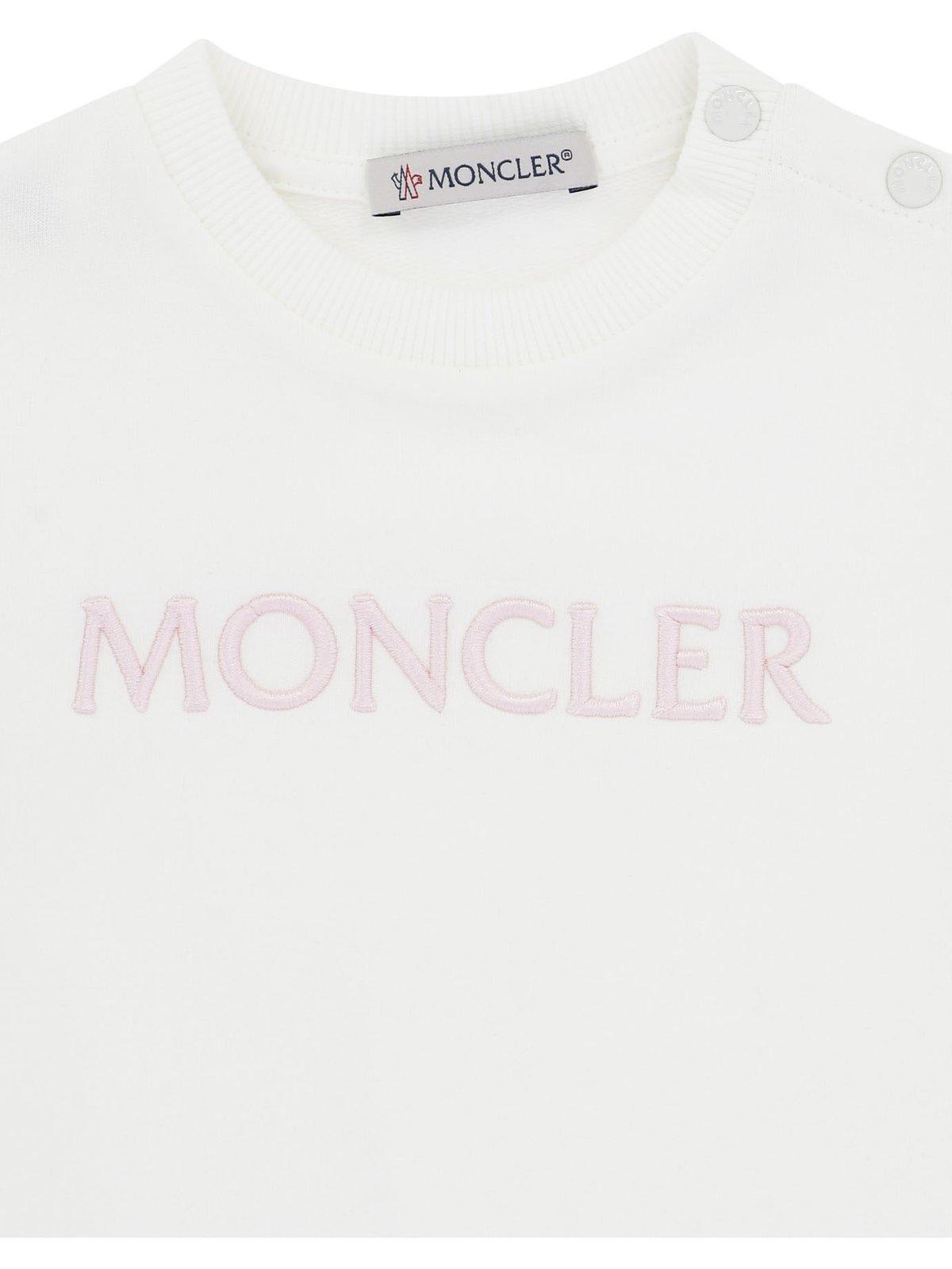 Shop Moncler Logo Embroidered Crewneck Sweatshirt In White