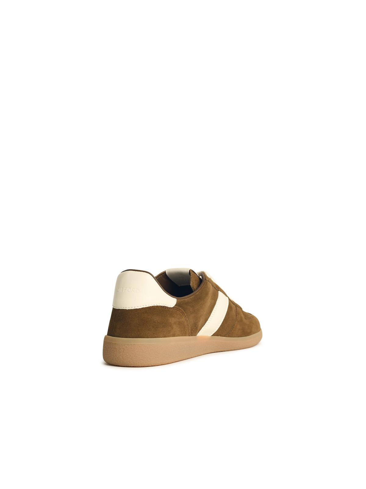 Tom Ford Suede Sneakers With Contrast Stripe And Rubber Sole In Brown