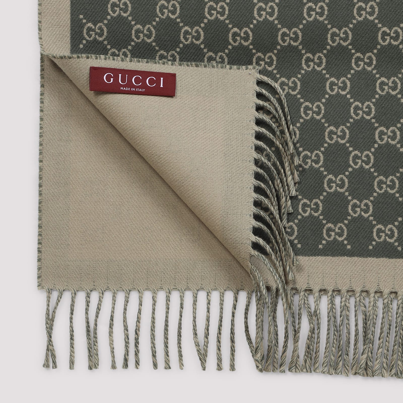 Gucci Moon Jacquard Wool Reversible Scarf In Green