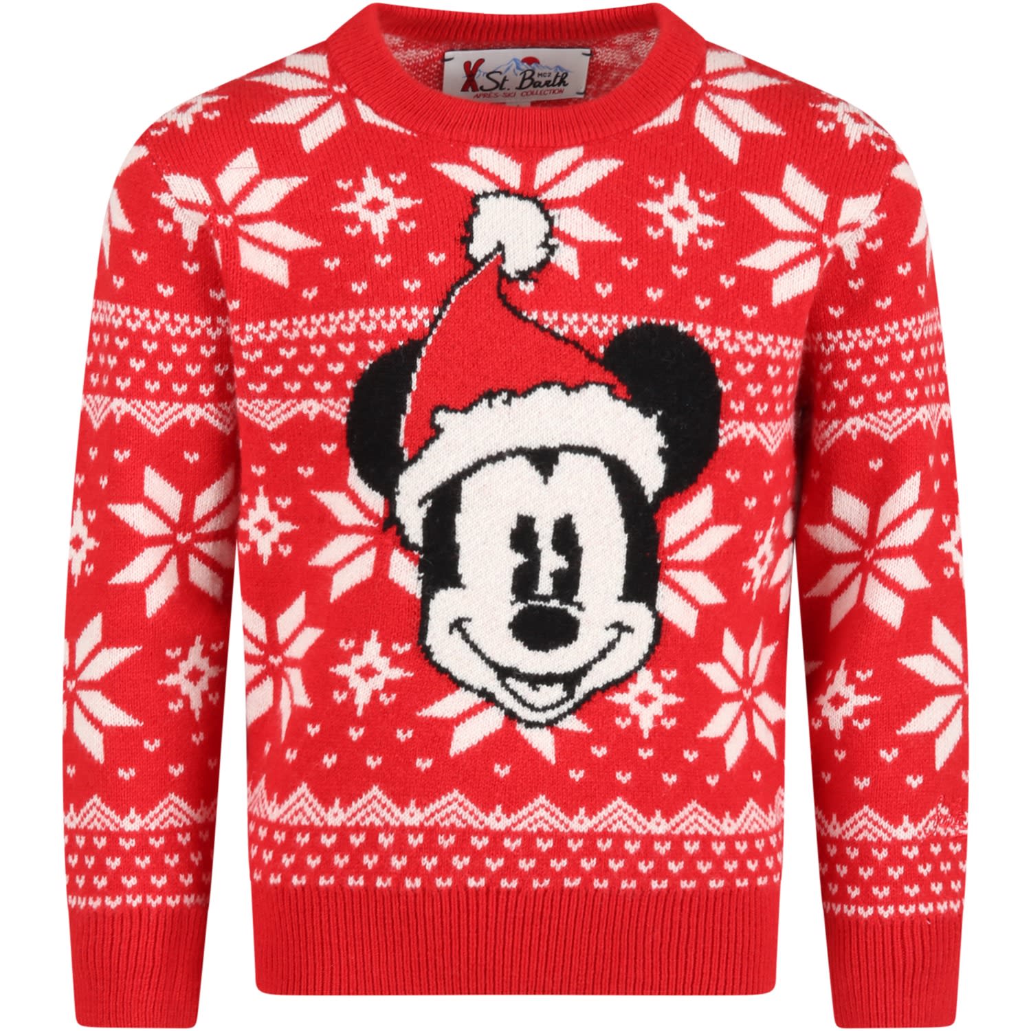 MC2 SAINT BARTH RED SWEATER FOR BOY WITH MICKEY MOUSE