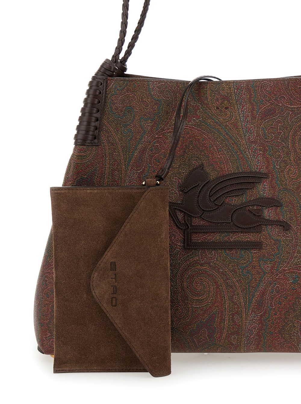 Shop Etro Paisley Libra Medium Brown Tote Bag With Pegaso Detail In Cotton Woman