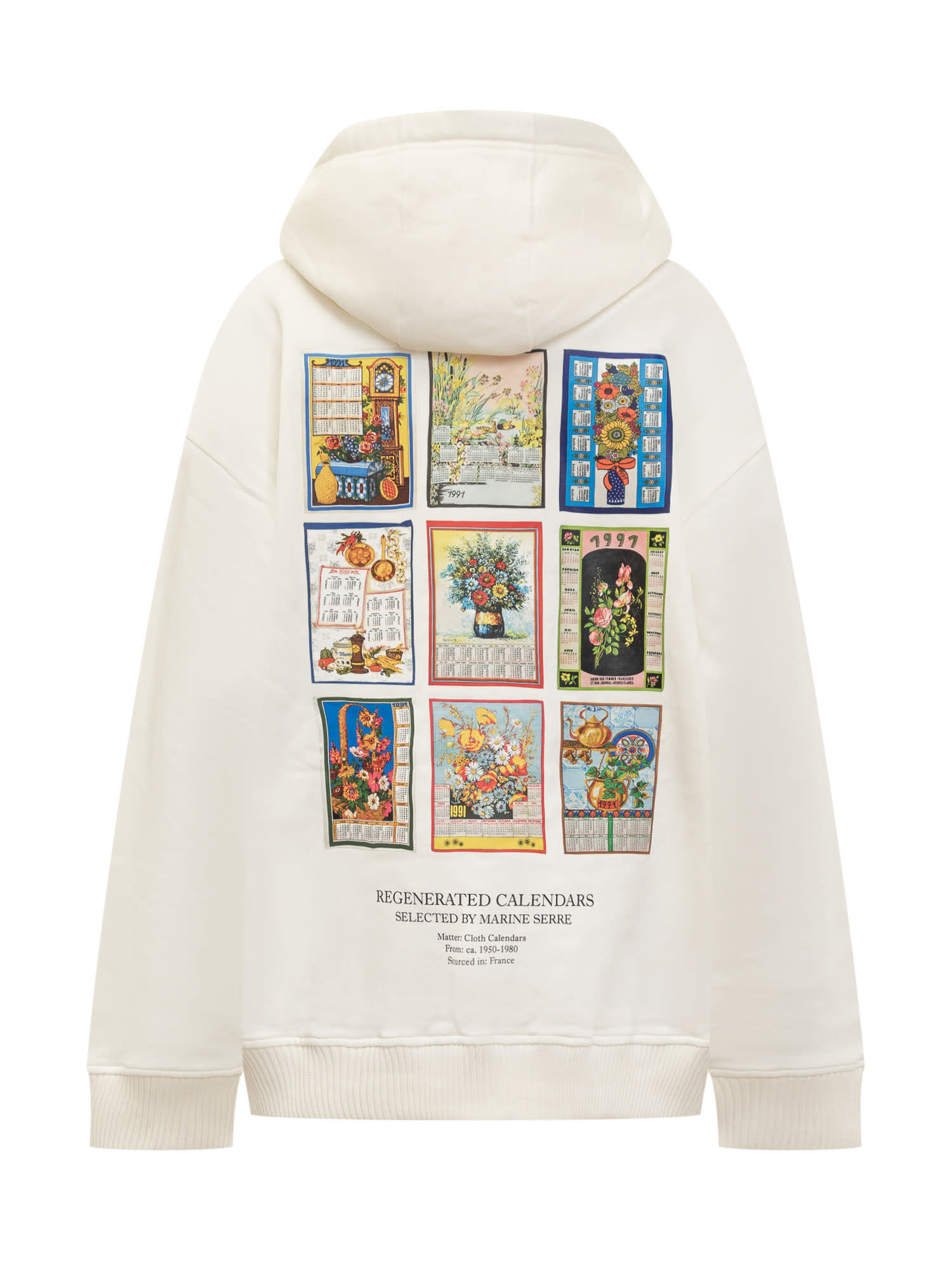 Shop Marine Serre Hoodie With Regenerated Calendars Print In White