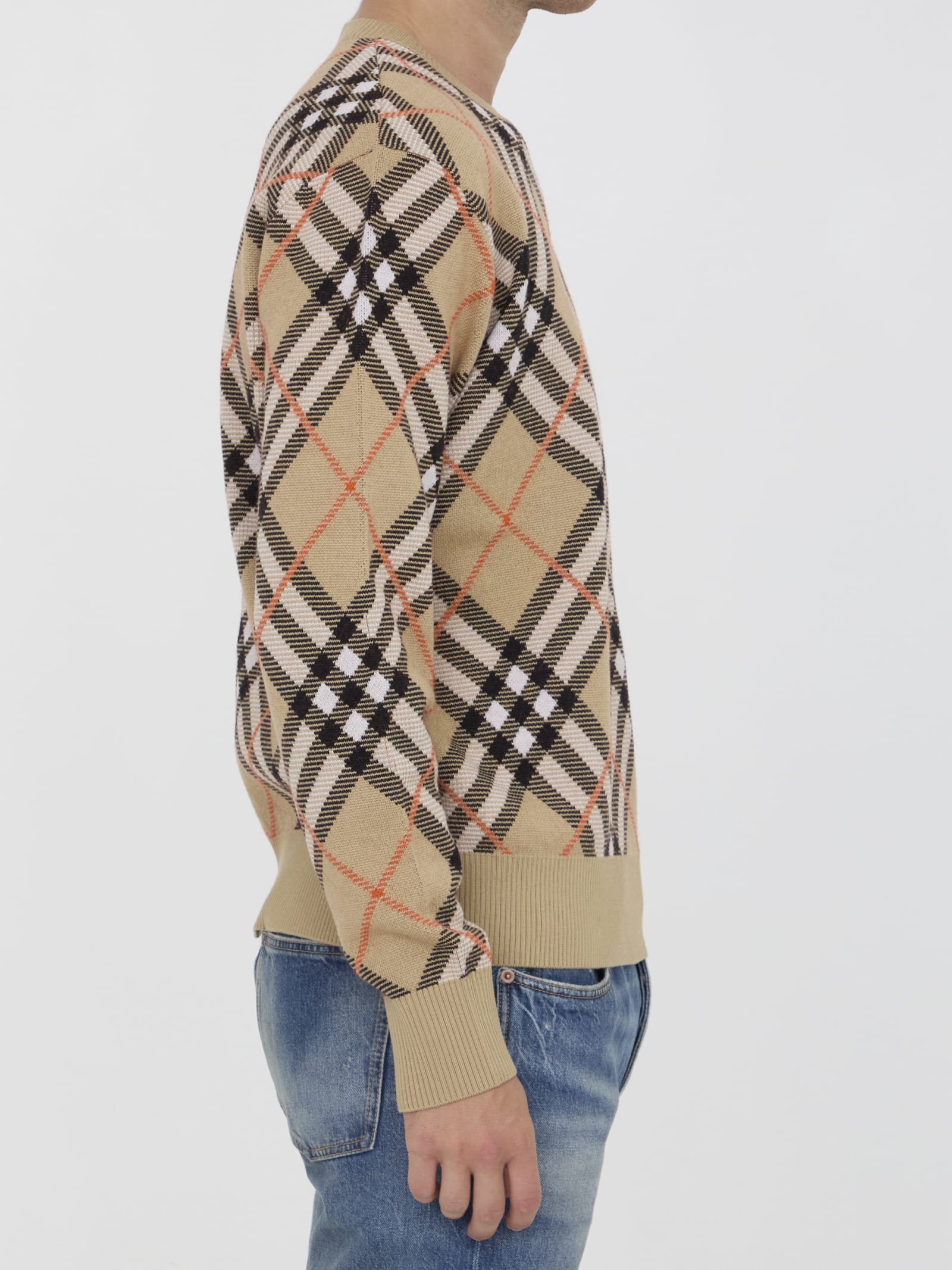 Shop Burberry Check Sweater In Beige