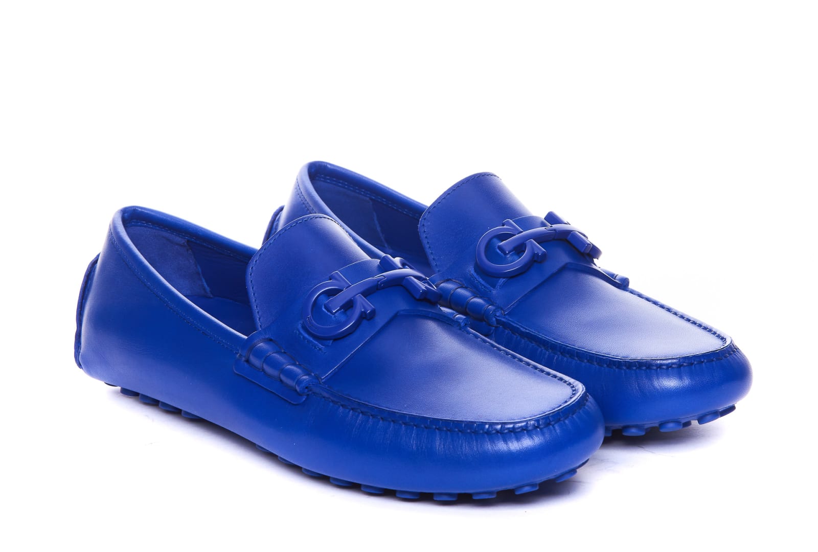 Shop Ferragamo Grazioso Loafers With Gancini Logo In Blue