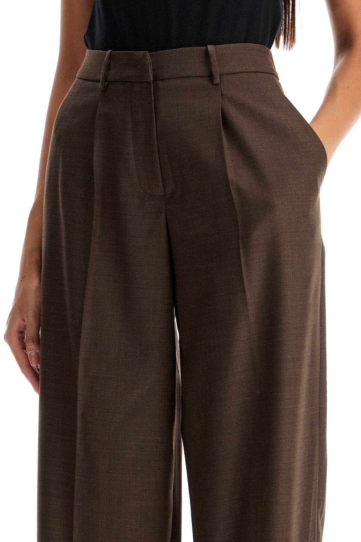 Shop Magda Butrym Wide Stretch Wool Trousers For Comfortable Fit In Brown (brown)