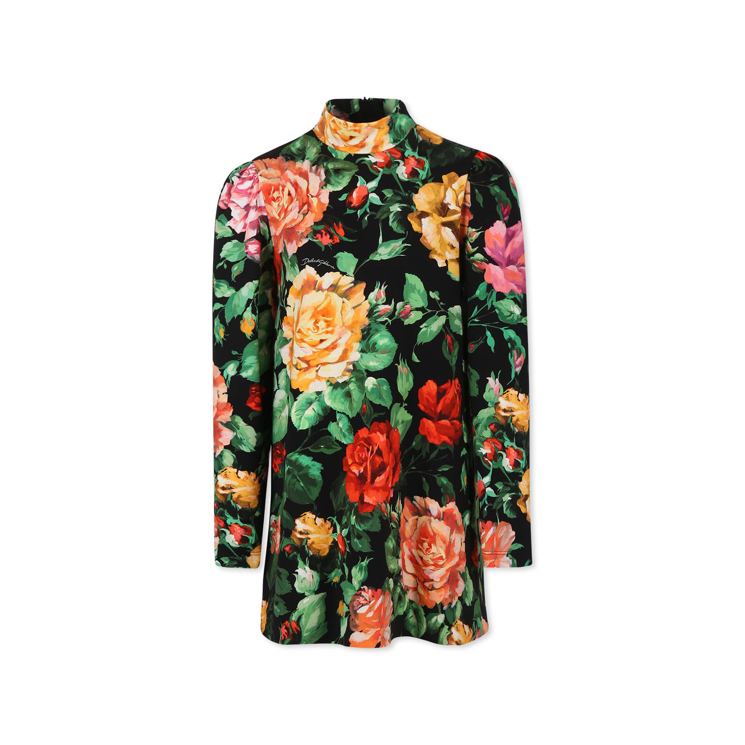 DOLCE & GABBANA BLACK DRESS FOR GIRL WITH FLOWER PRINT 