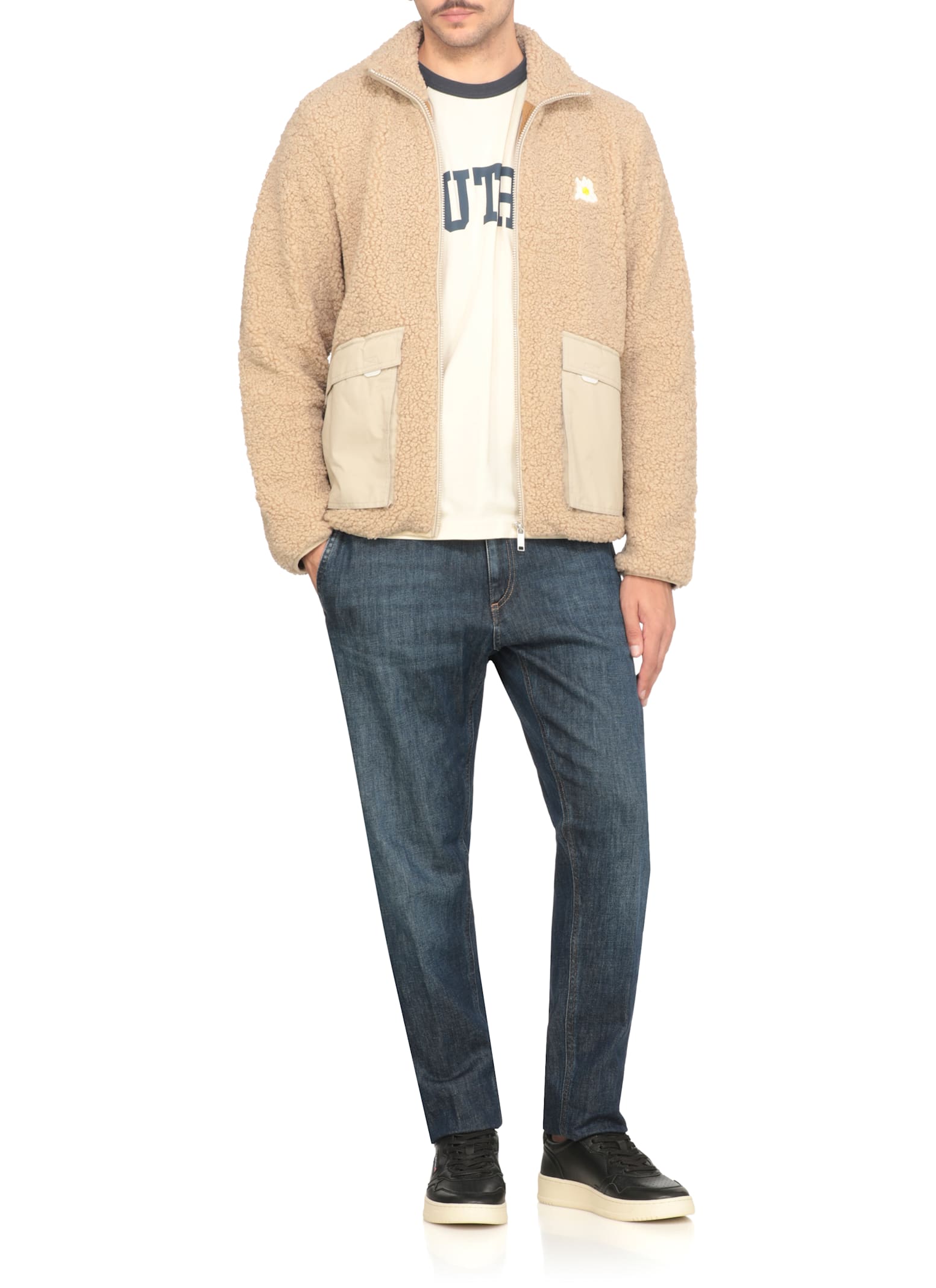 Autry Short Teddy Jacket High Neck In Neutral